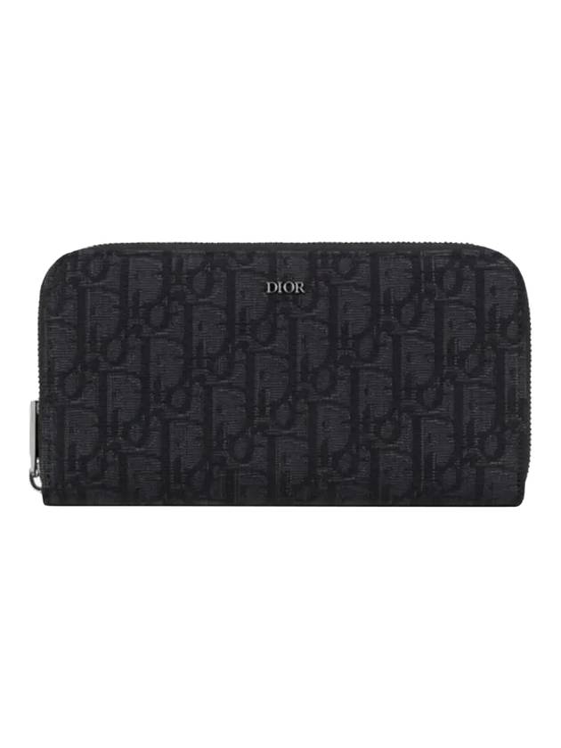 Oblique Jacquard Zipper Long Wallet Black Dior