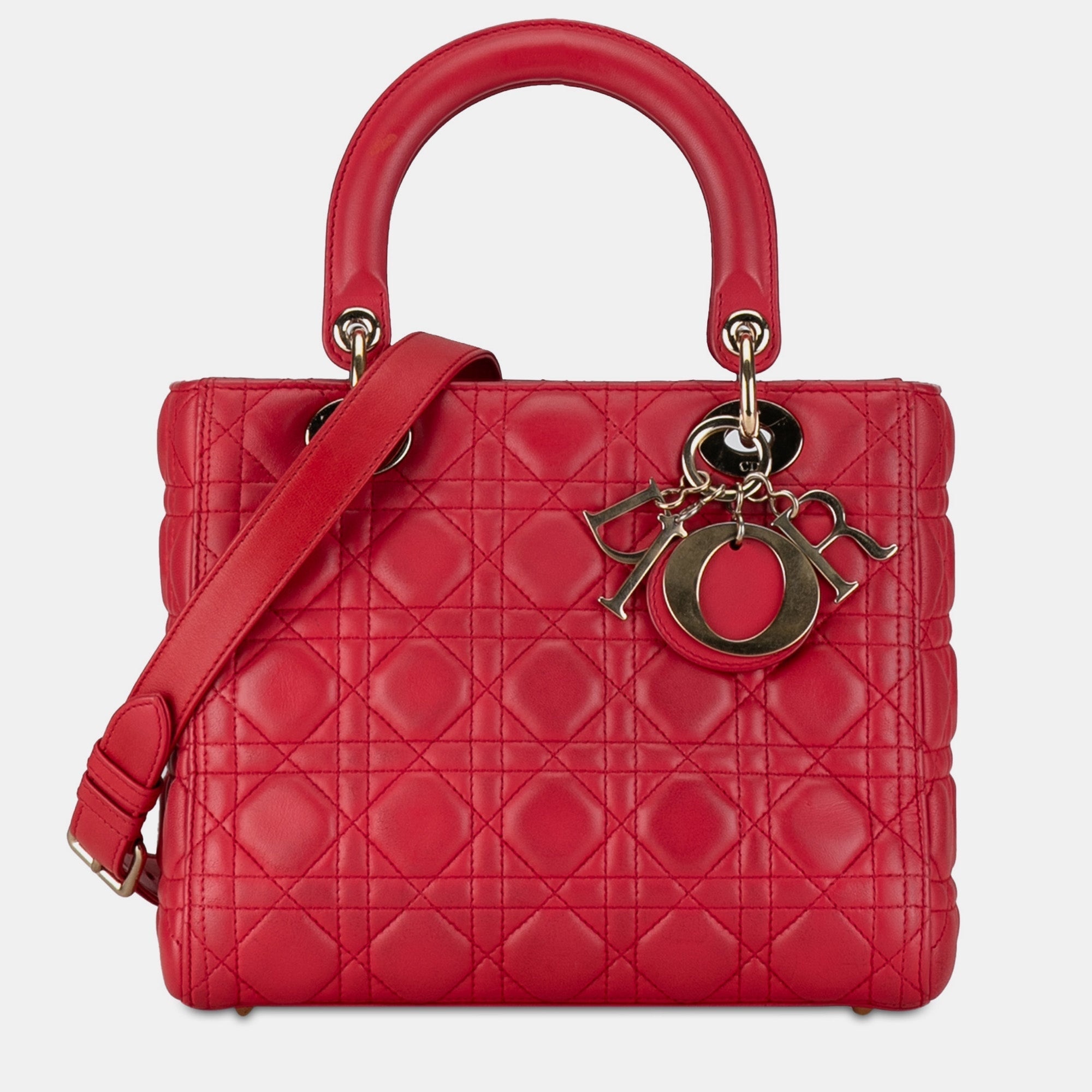 Dior Red Lambskin Leather Medium Cannage Lady Tote Bag