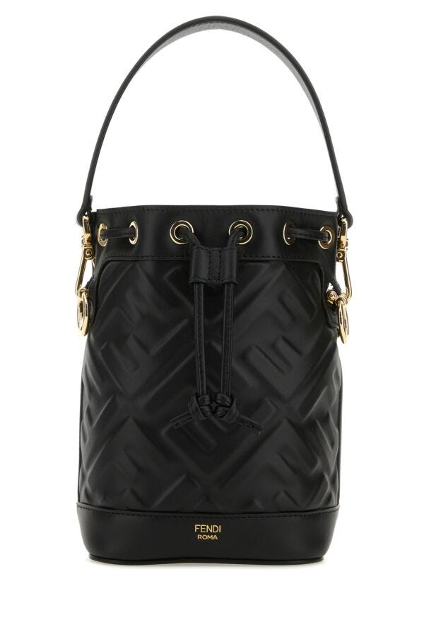 Fendi Woman Black Leather Mon Tresor Bucket Bag