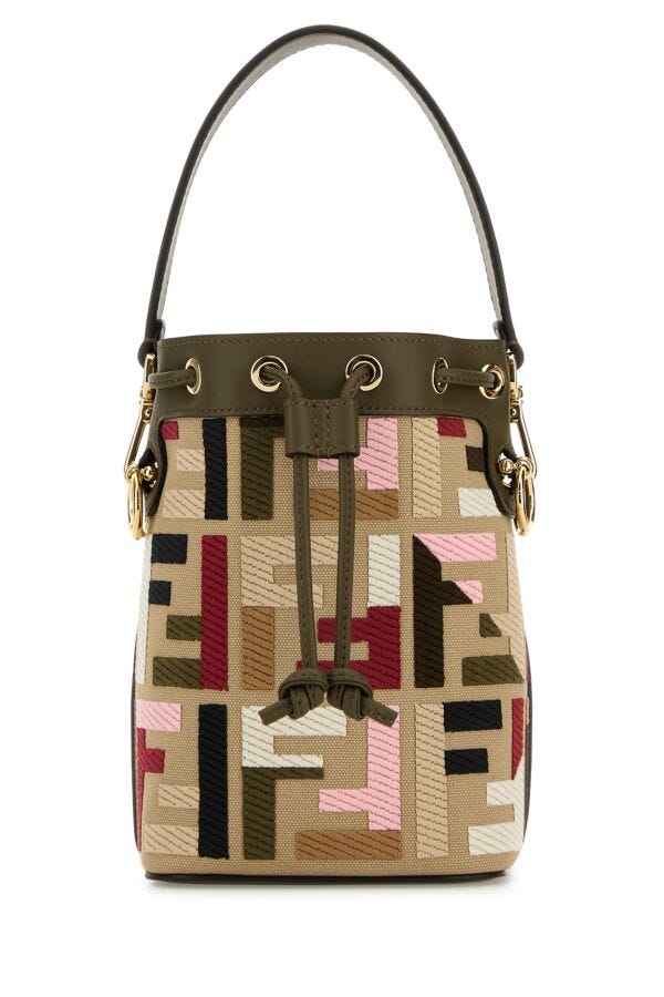 Fendi Woman Embroidered Canvas Mon Tresor Bucket Bag