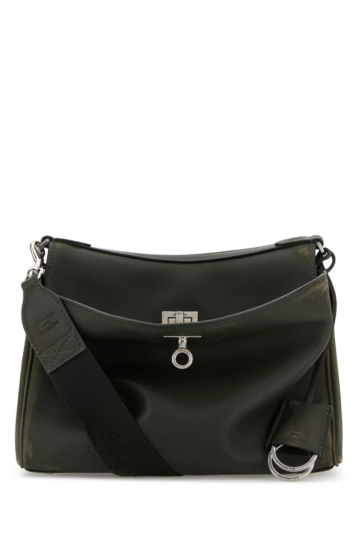 Balenciaga Men Dark Green Leather Small Rodeo Messenger Crossbody Bag