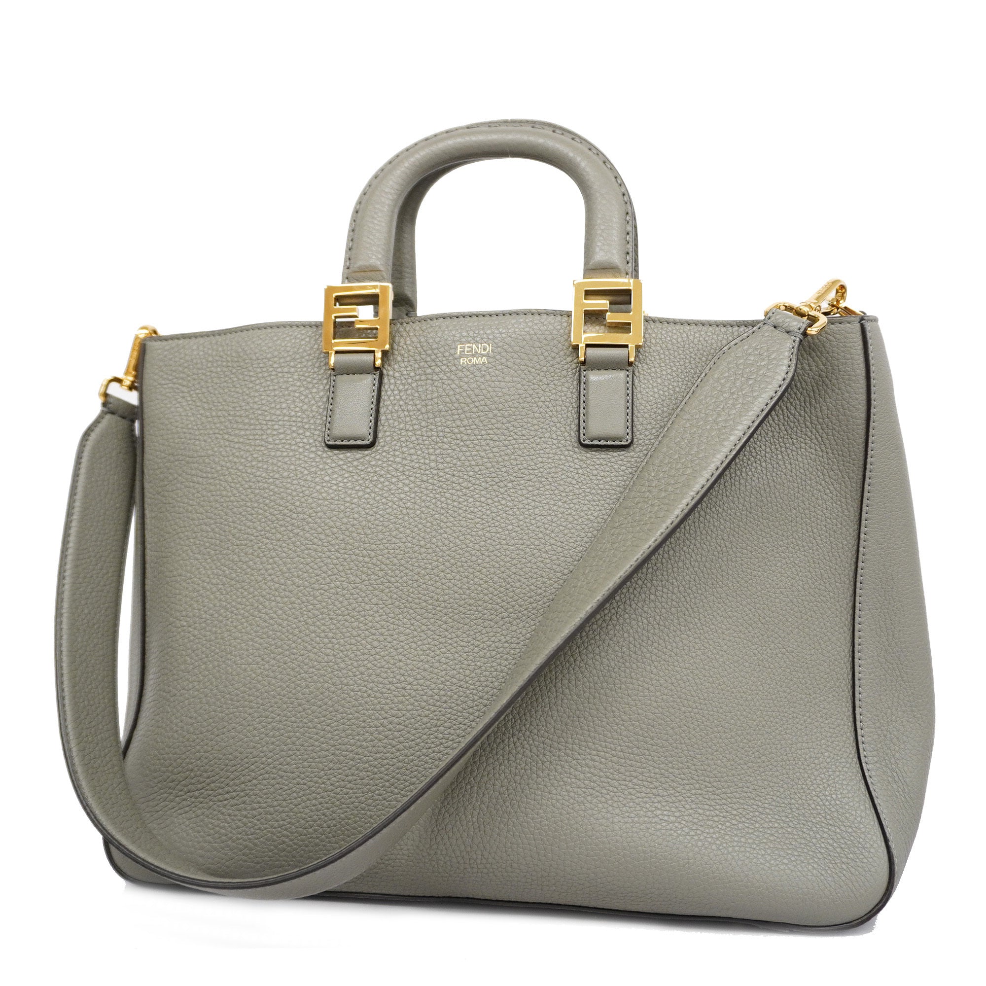 FENDIAuth Selleria 2way Bag Peekaboo Women's Leather Handbag,Shoulder Bag Gray