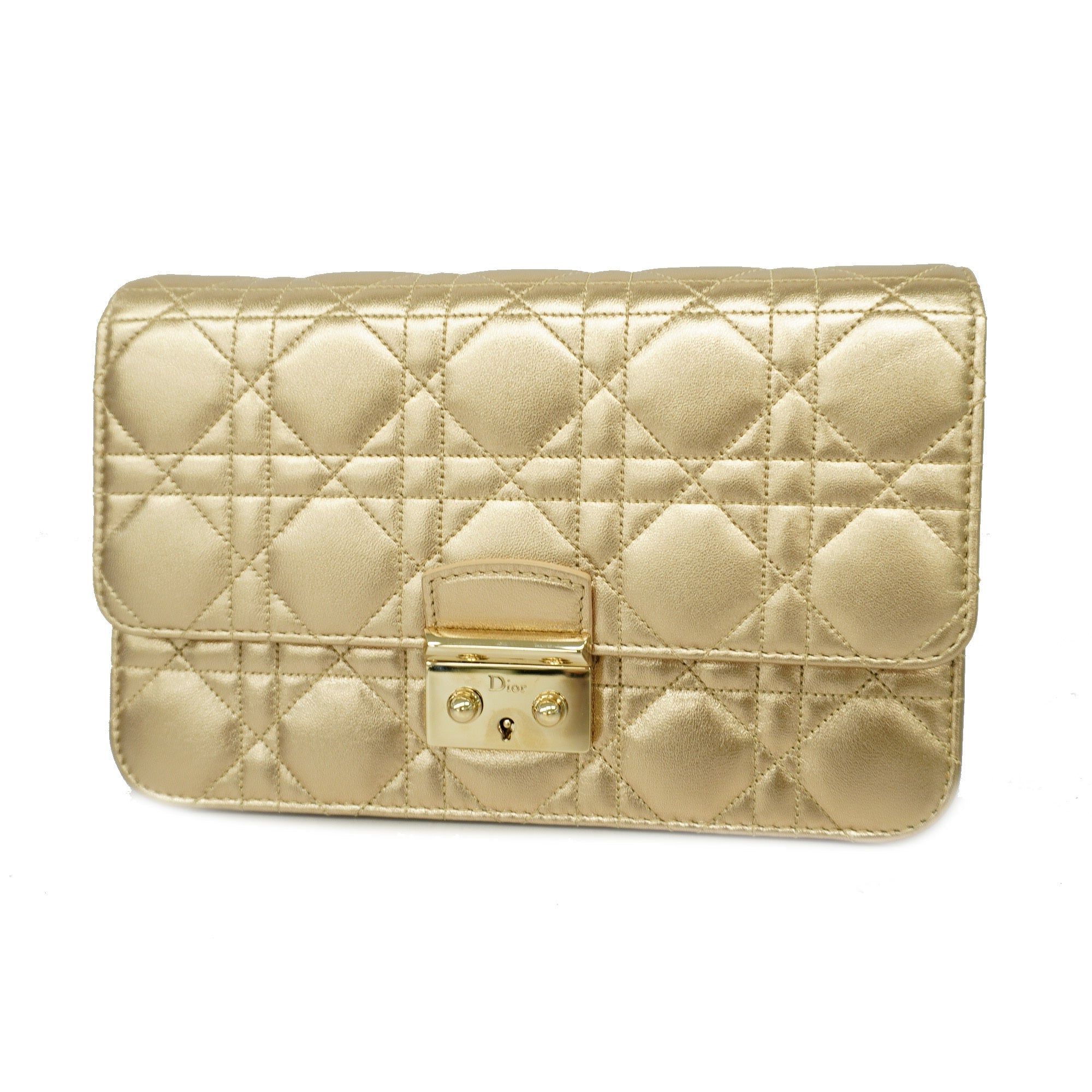 CHRISTIAN DIOR Cannage/Lady Dior Women's Leather Clutch Bag Gold