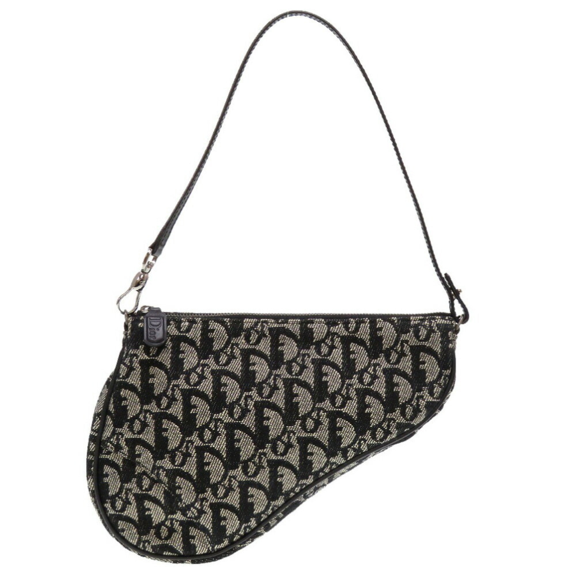 CHRISTIAN DIOR Saddle Pouch Trotter Canvas Black Handbag