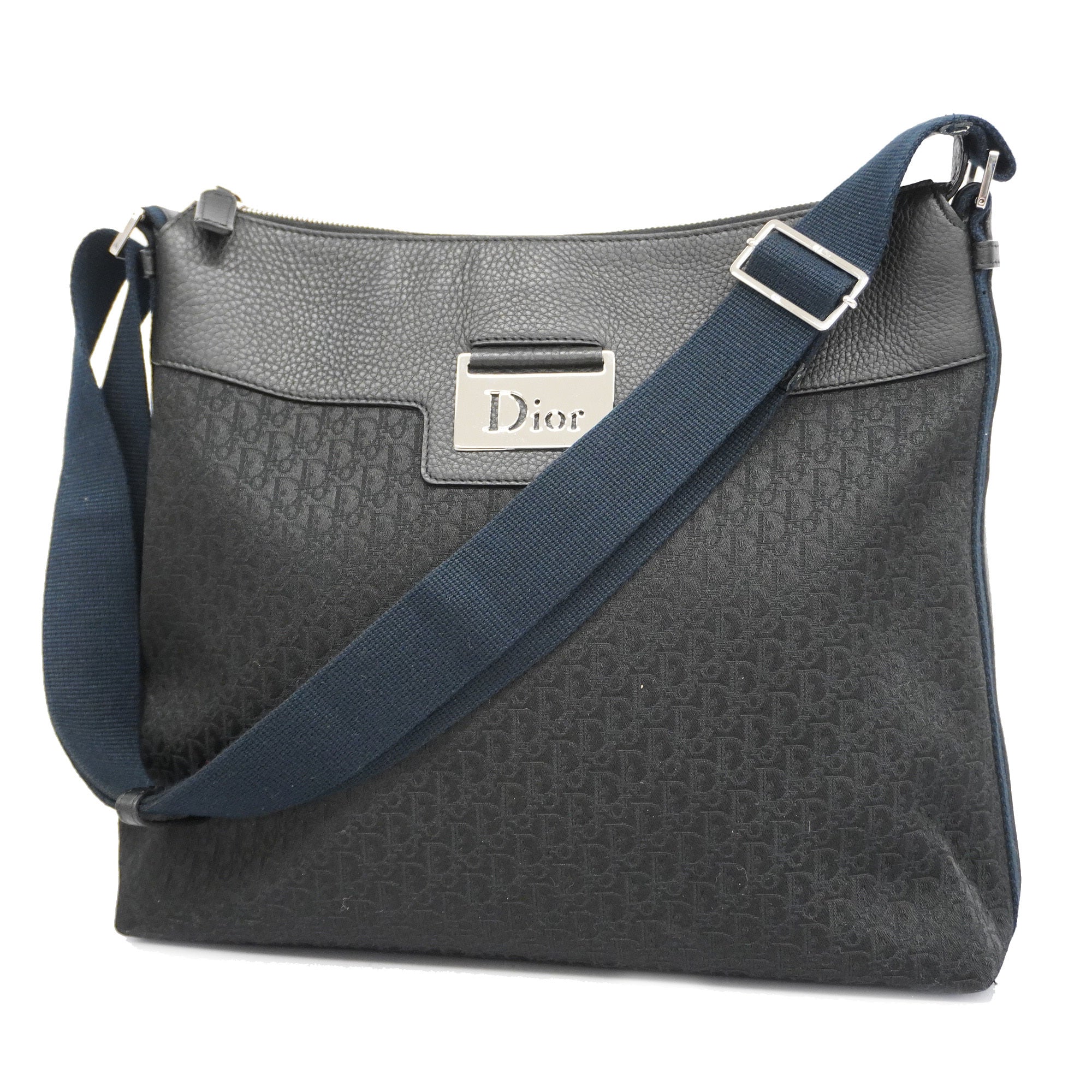 CHRISTIAN DIOR Trotter Shoulder Bag Women's Canvas,Leather Black