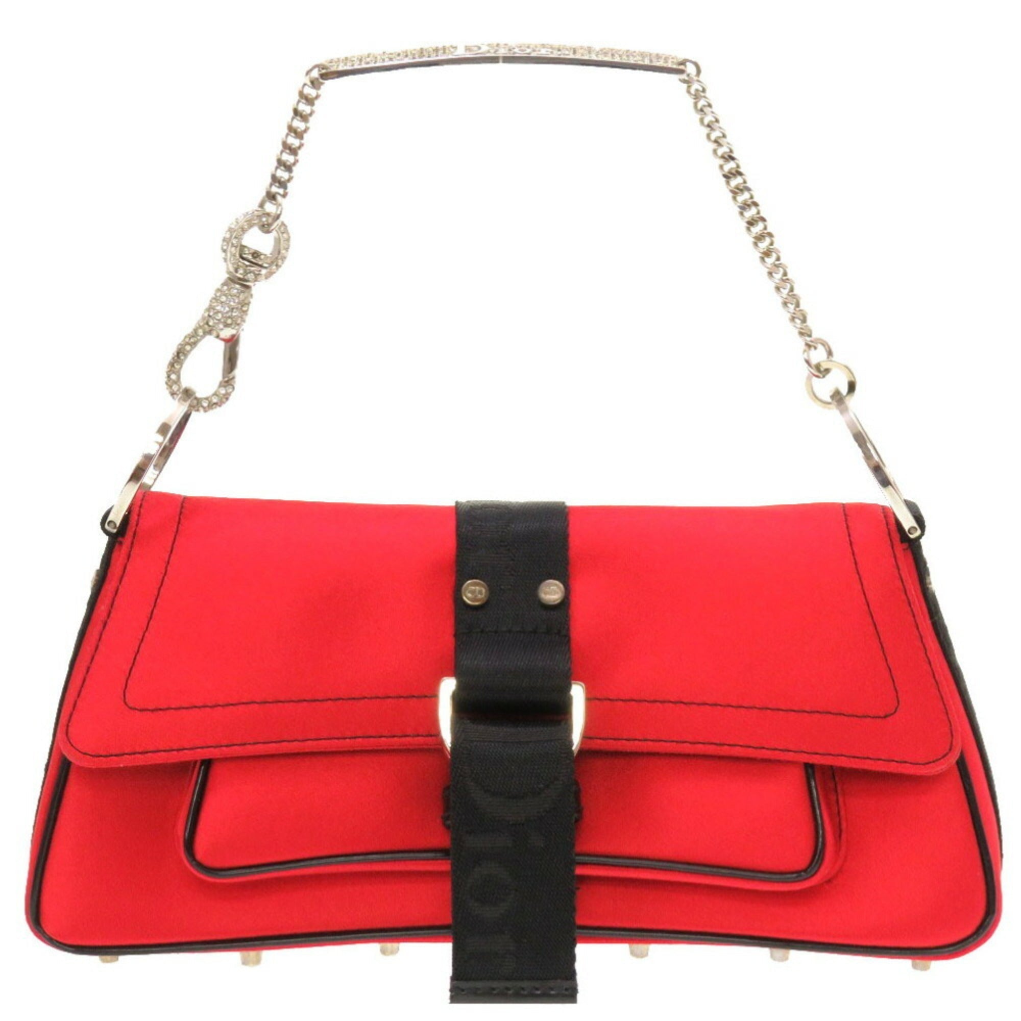 CHRISTIAN DIOR Rhinestone Satin Stone Red Handbag