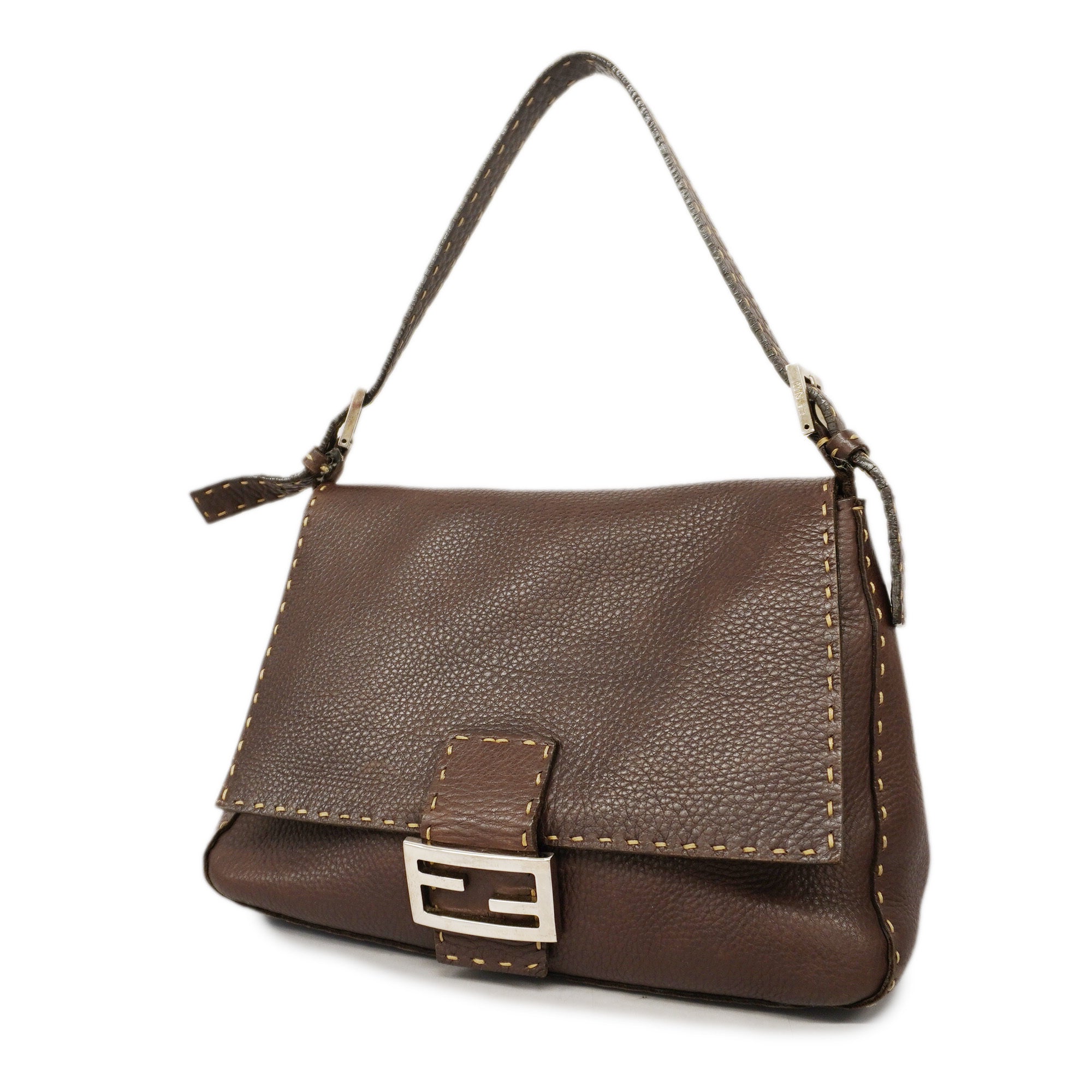 FENDIAuth Selleria Mamma Bucket Women's Leather Handbag Brown
