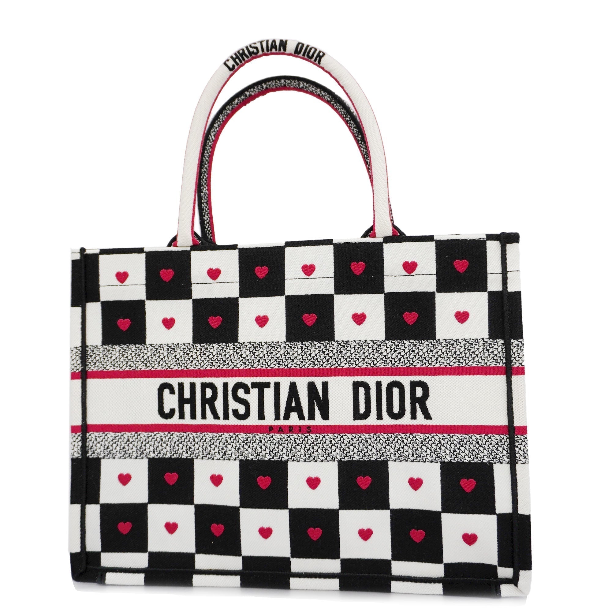 CHRISTIAN DIOR Book Tote Women's Canvas Tote Bag Black,Red Color,White