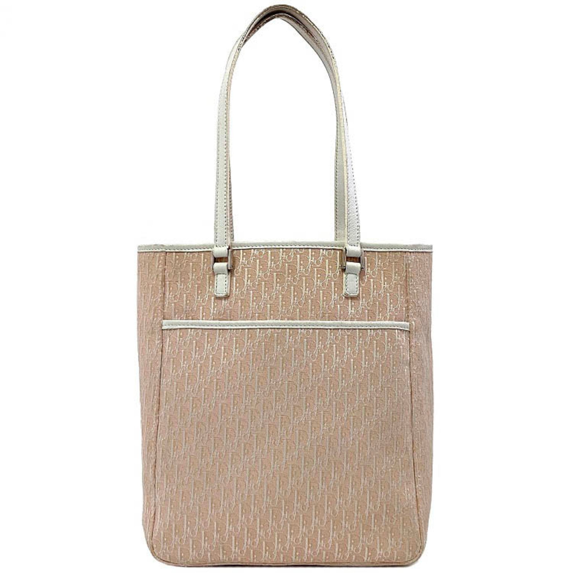 Christian Dior Tote Bag Pink White Trotter 05RU Canvas Leather Ladies CD