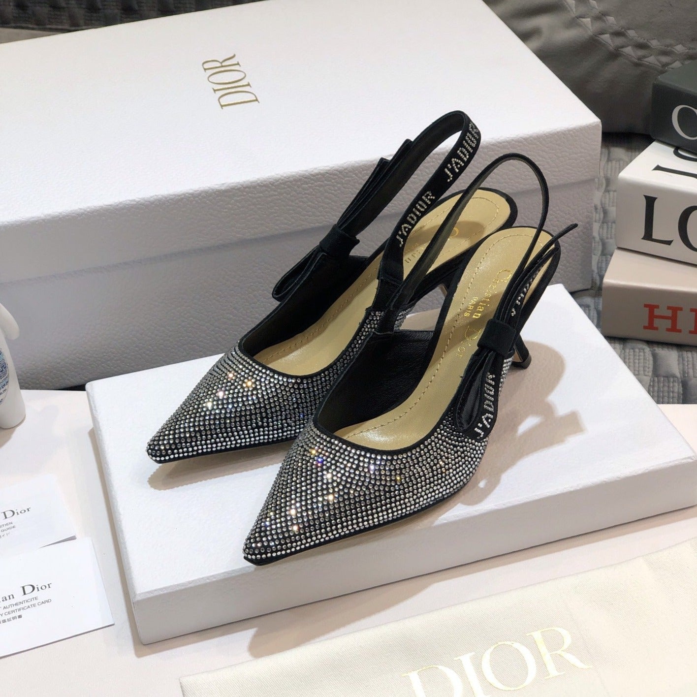 DIOR JA DIOR slingback pump 65 black full diamond crystal and seude