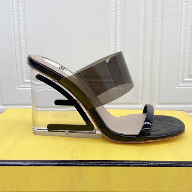 FENDI FENDI FIRST 95 MM HIGH-HEELED SANDAL IN BLACK TPU FILM AND LAMBSKIN