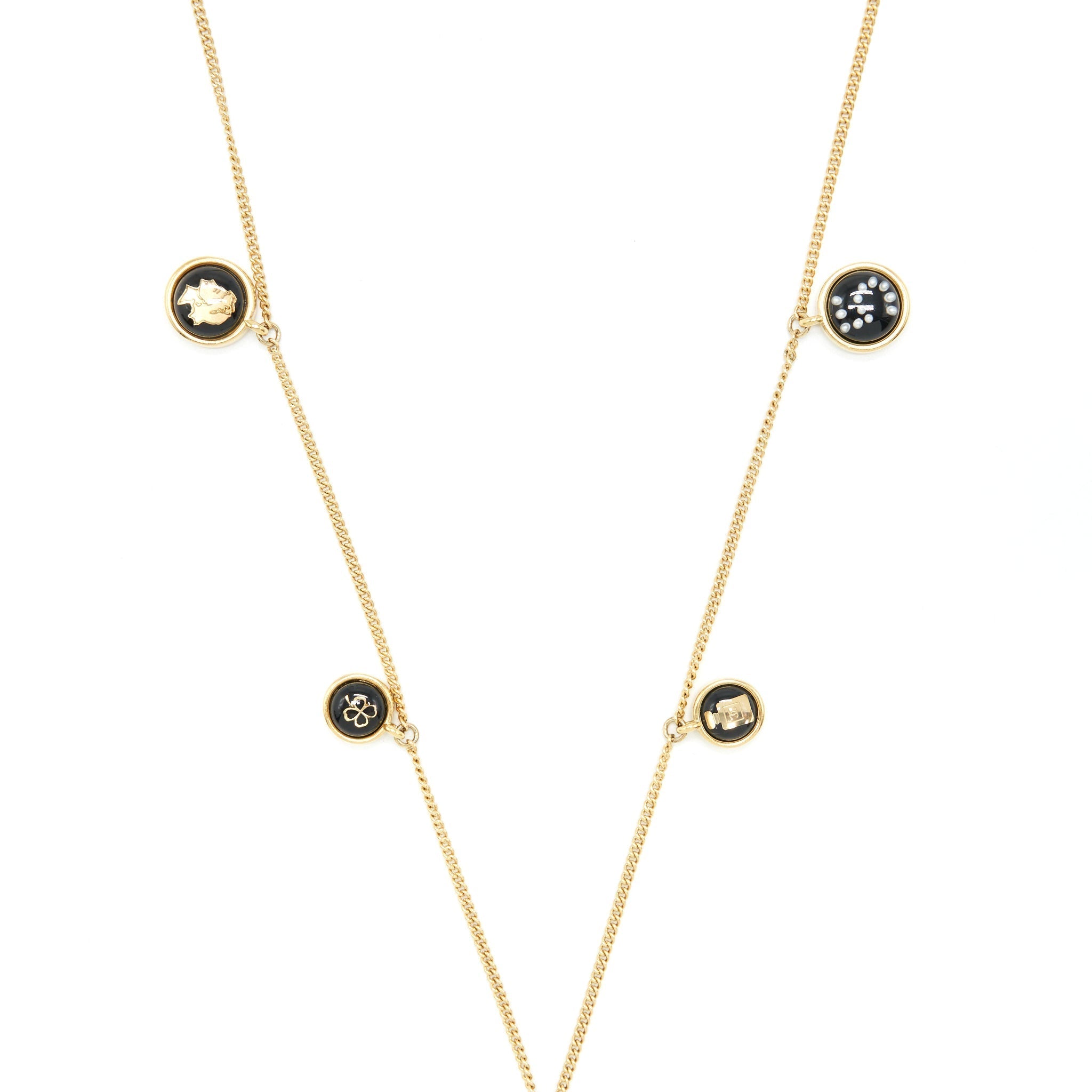 Chanel Charm Long Necklace Gold Tone