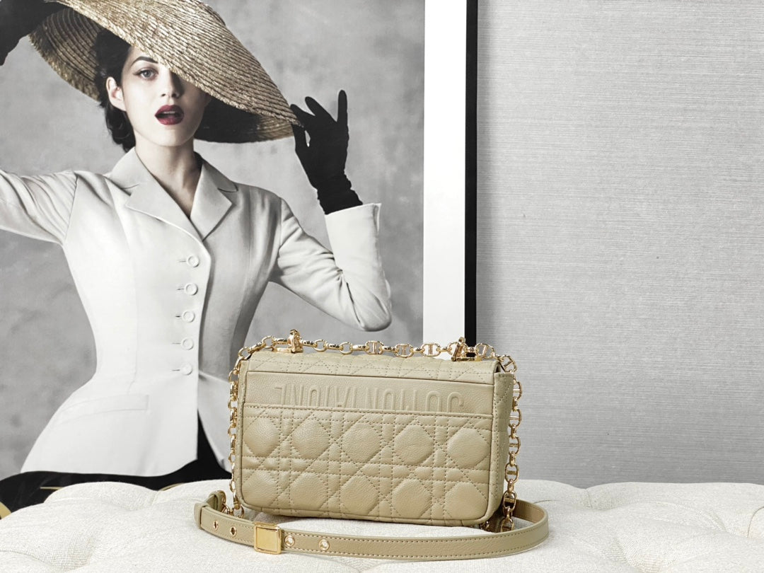 DIOR SMALL CARO BAG 20 PALE YELLOW CALFSKIN