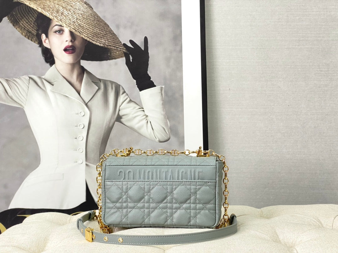DIOR SMALL CARO BAG 20 STONE GRAY CALFSKIN