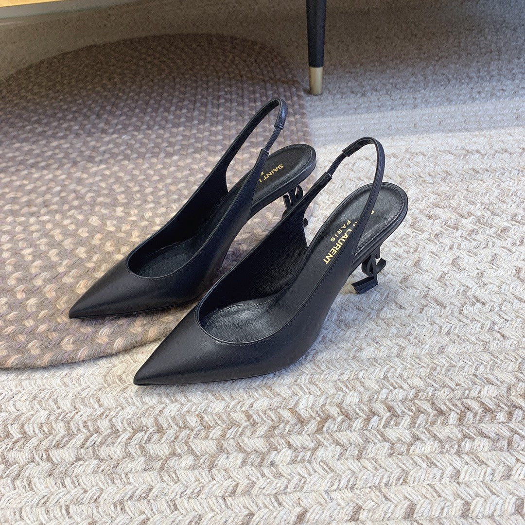 Saint Laurent OPYUM BLACK HEEL SLINGBACK PUMPS IN BLACK SMOOTH LAMBSKIN