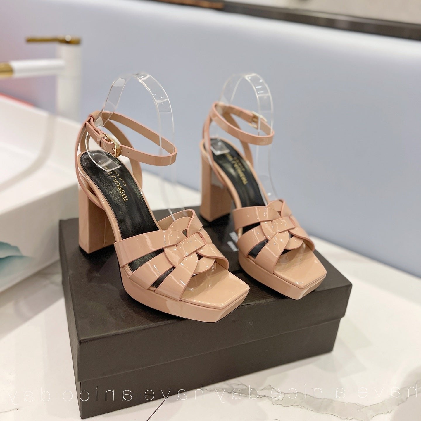 Saint Laurent SL TRIBUTE FLATFORM SANDALS DUSTY ROSE CALFSKIN