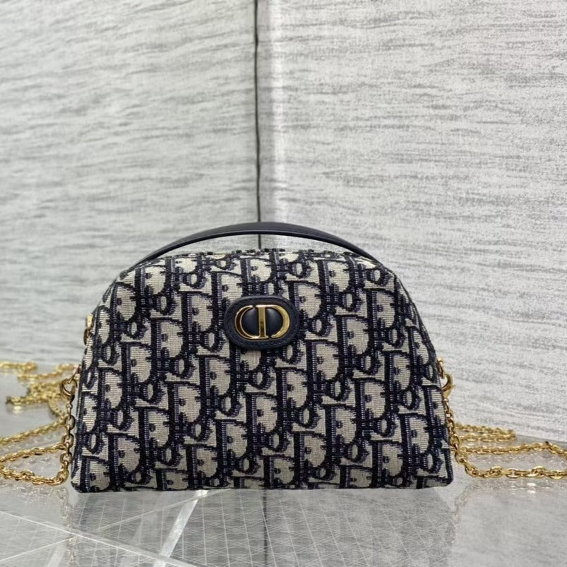 DIOR small 30 montaigne 21cm aphrodite pouch blue oblique embroidery