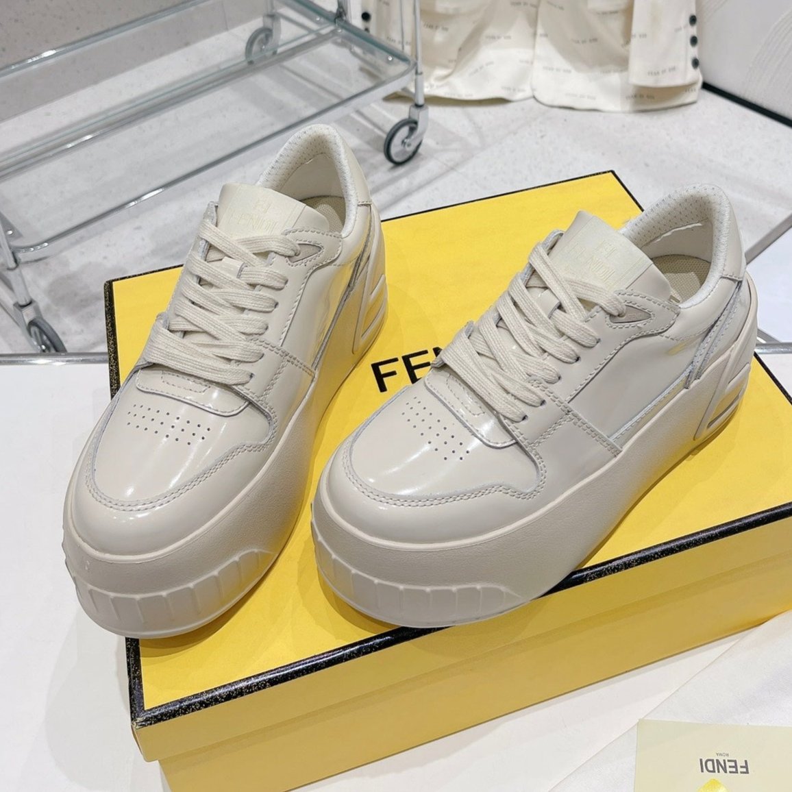FENDI FENDI LOW-TOP TRAINER IN WHITE CALFSKIN