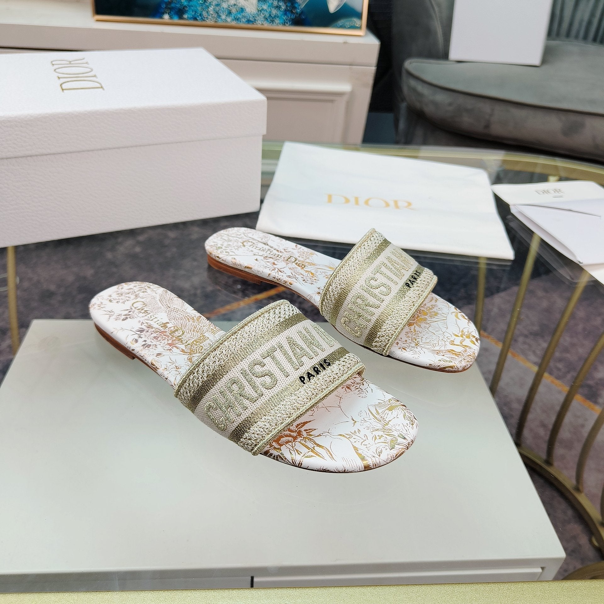 DIOR Mule Dway Slide 10mm Multi-motifs Style 7