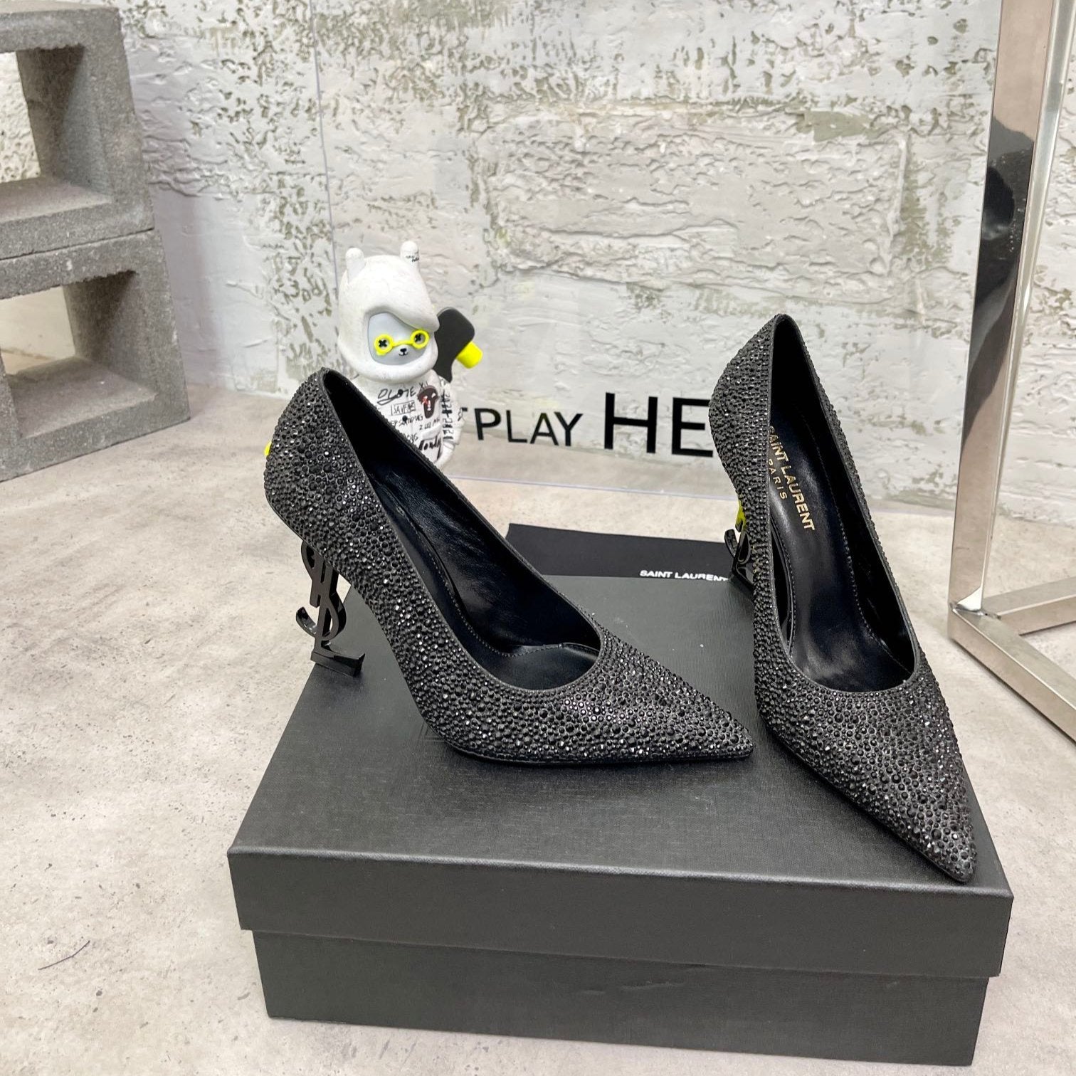 Saint Laurent SL OPYUM BASIC HIGH HEEL BLACK CRYSTAL SATIN