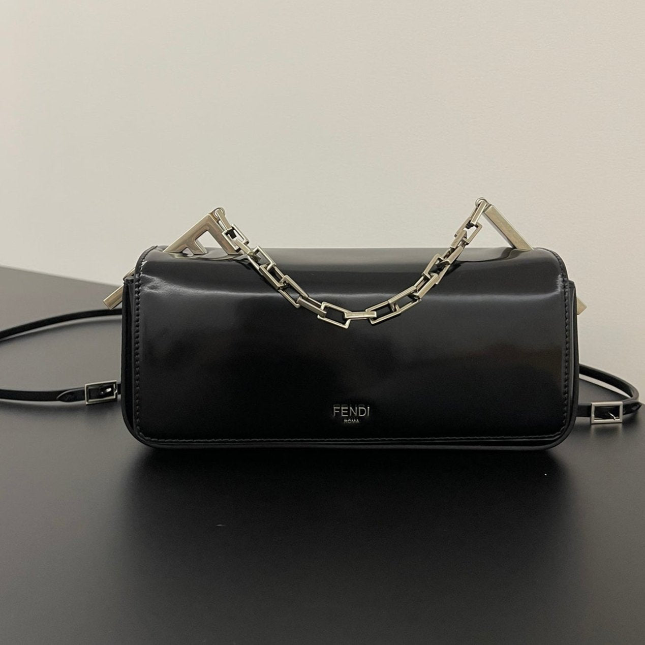 FENDI FENDI MINI FIRST SIGHT 23 BAG IN BLACK CALFSKIN WITH SILVER HARDWARE