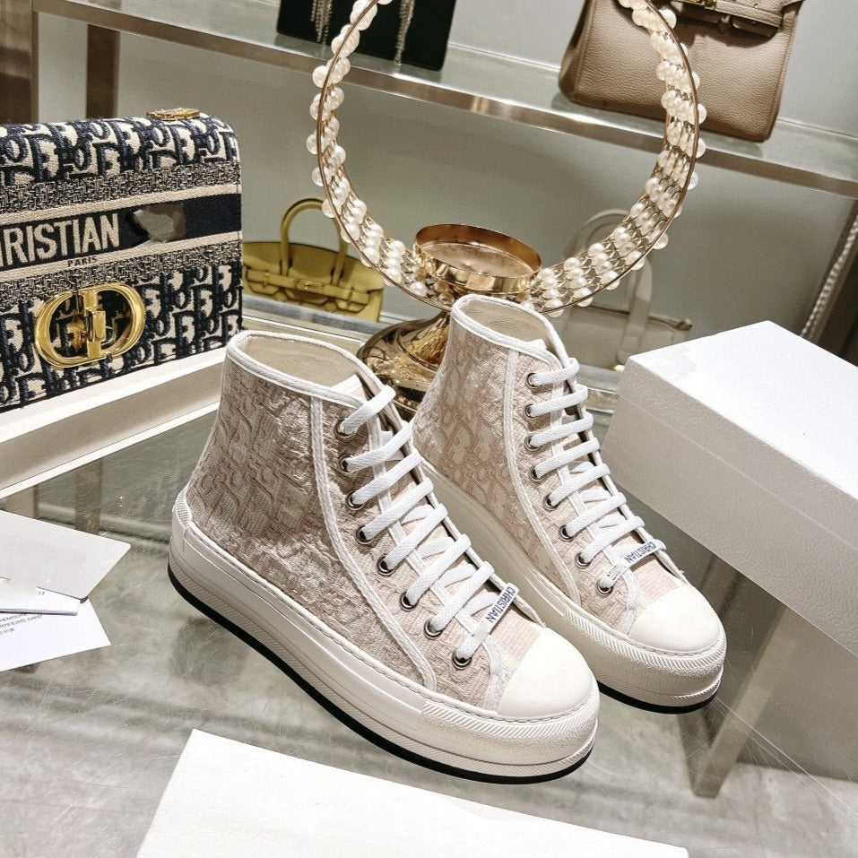 DIOR walkn high-top 45 pink beige oblique embroidery canvas