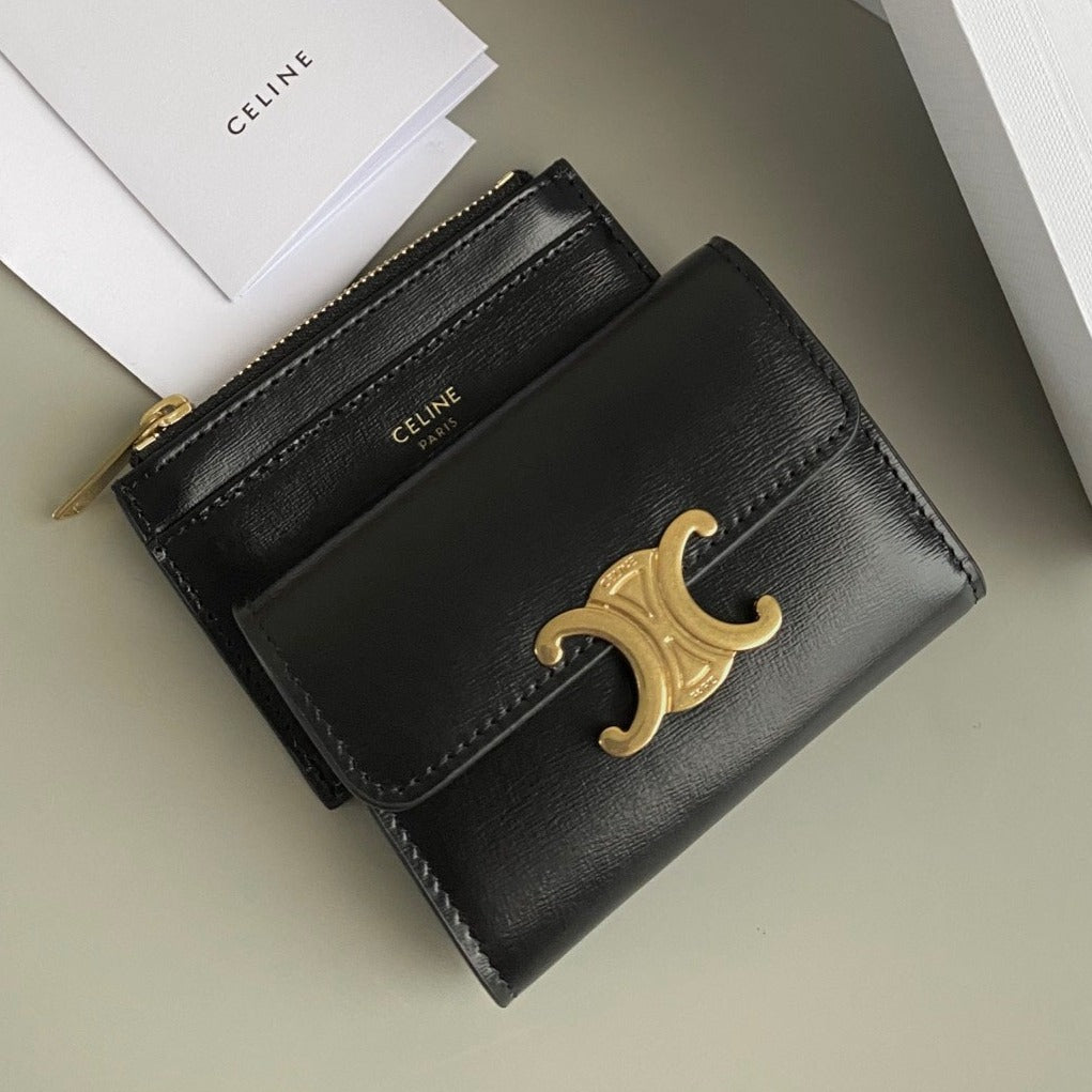 Celine TRIPHOME 9 WALLET TWO-IN-ONE BLACK CALFSKIN