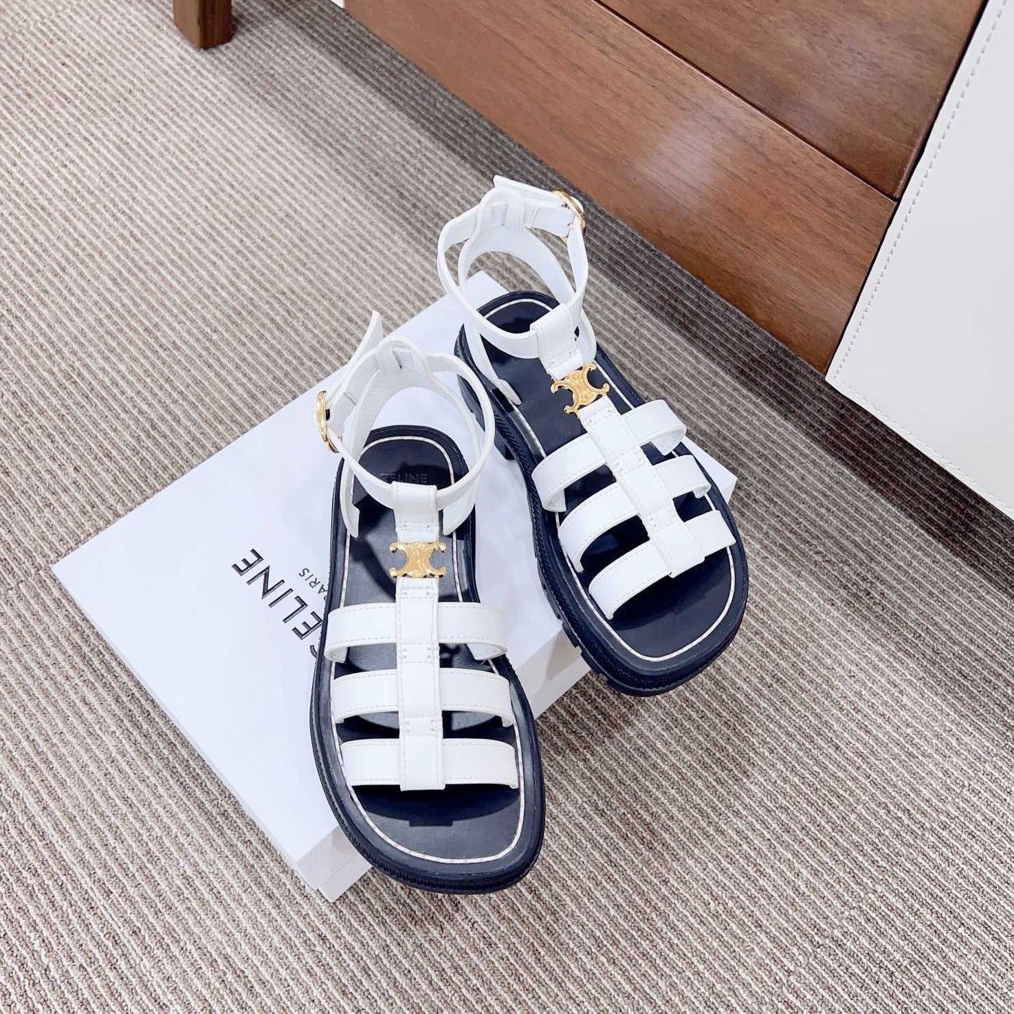 Celine LYMPIA GLADIATOR SANDAL IN CALFSKIN WHITE
