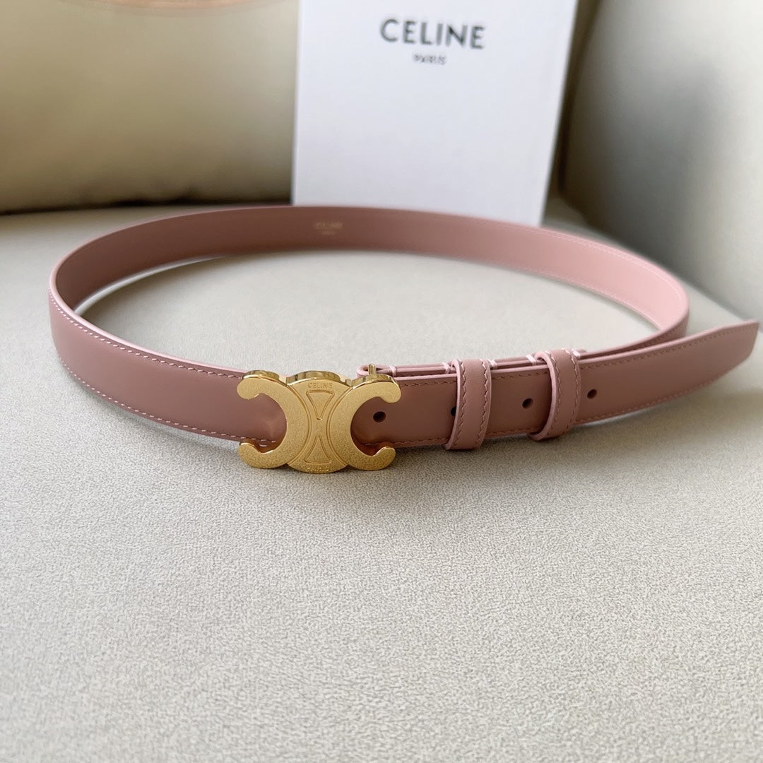 Celine CL MEDIUM 25 MM TRIOMPHE BELT IN PEACHY PINK LEATHER GOLD HARDWARE