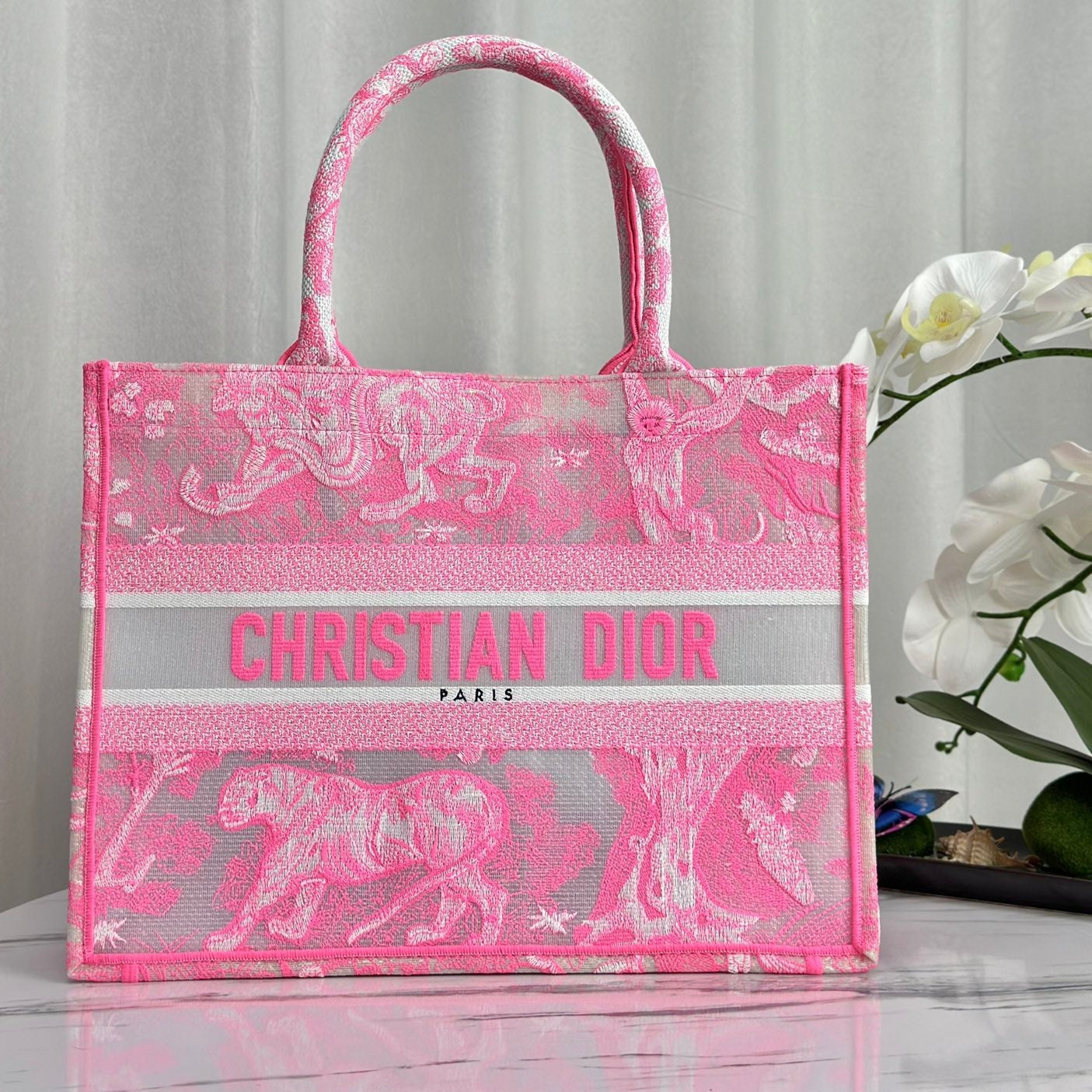 DIOR MEDIUM BOOK TOTE 37 CANDY PINK MACROCANNAGE EMBROIDERY