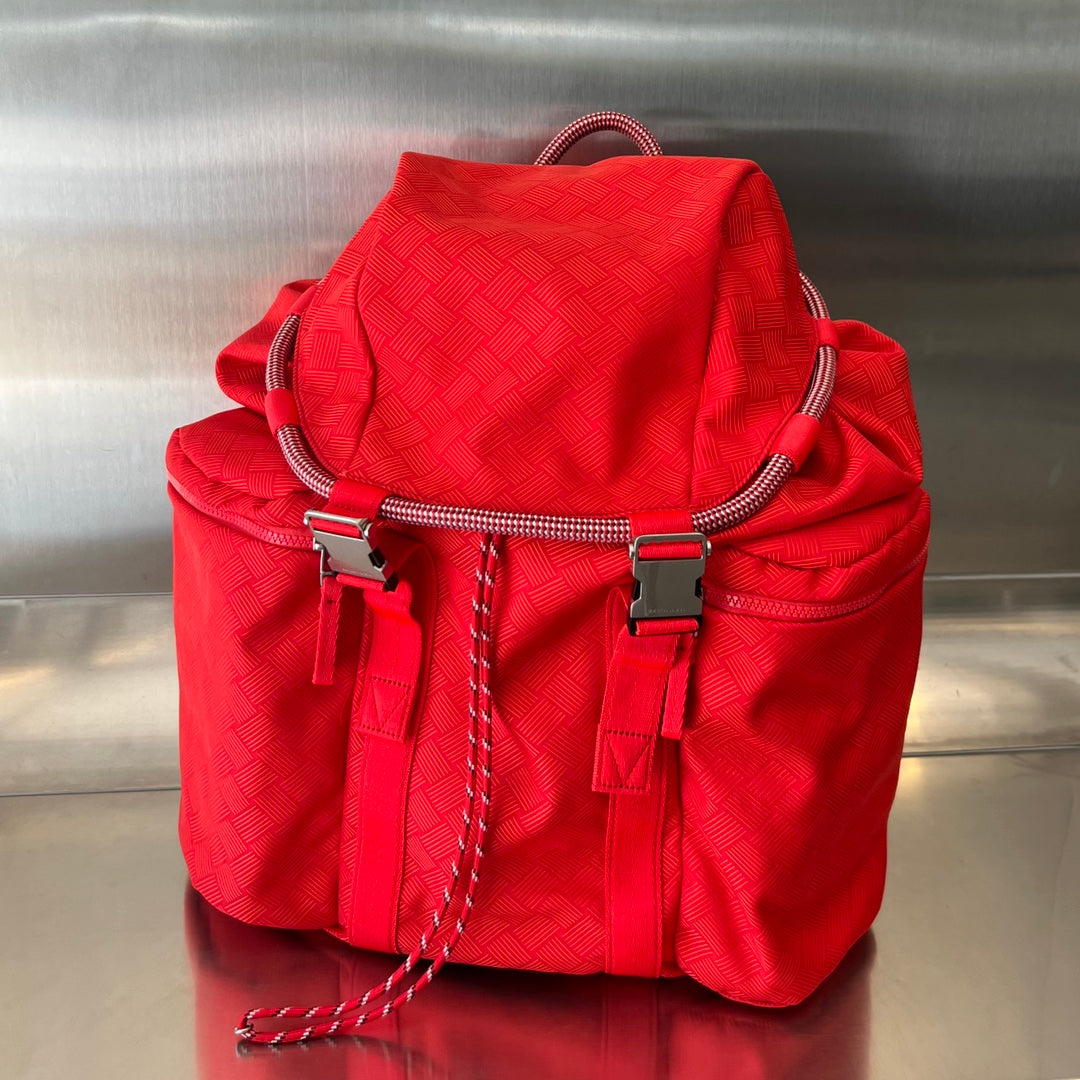 Bottega Veneta ALTO 42 BACKPACK IN CHERRY RED JACQUARD FABRIC