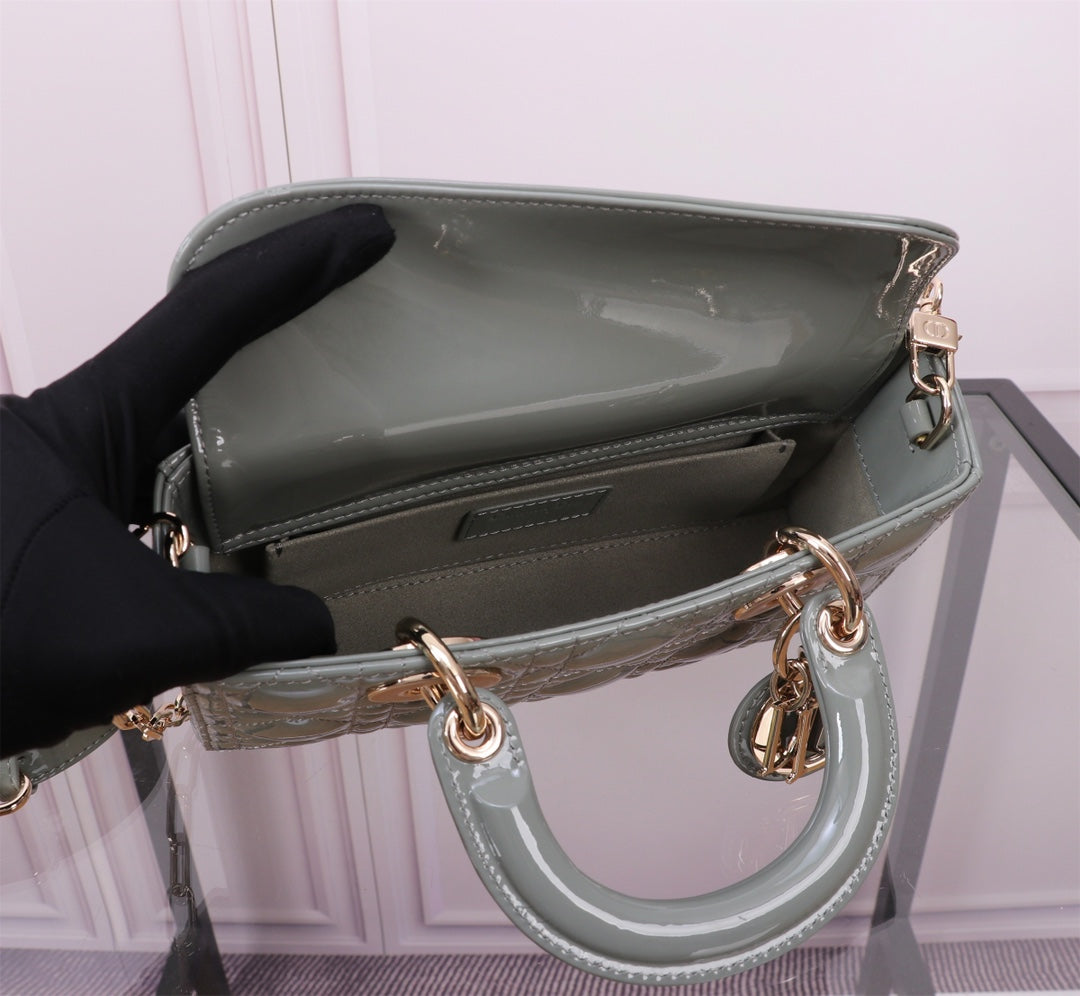 DIOR SMALL LADY D-JOY 22 ROCK GRAY LAMBSKIN
