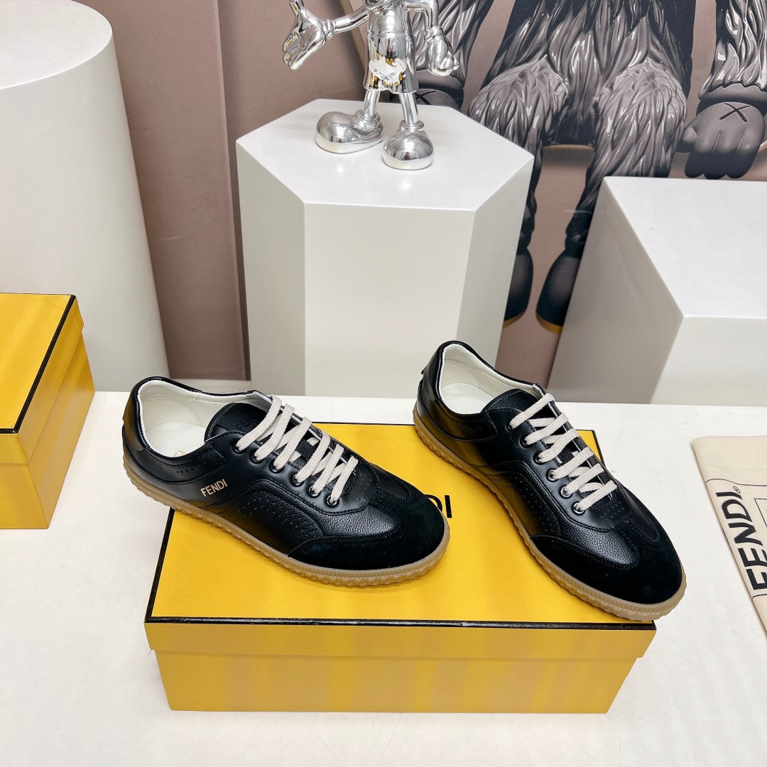 FENDI FENDI FLIGHT SNEAKER IN BLACK SUEDE AND LAMBSKIN