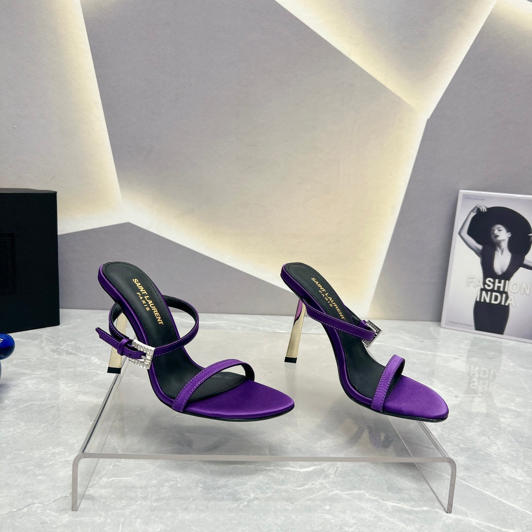 Saint Laurent SL CRYSTAL BUCKLE HIGH HEELS VIOLET SATIN