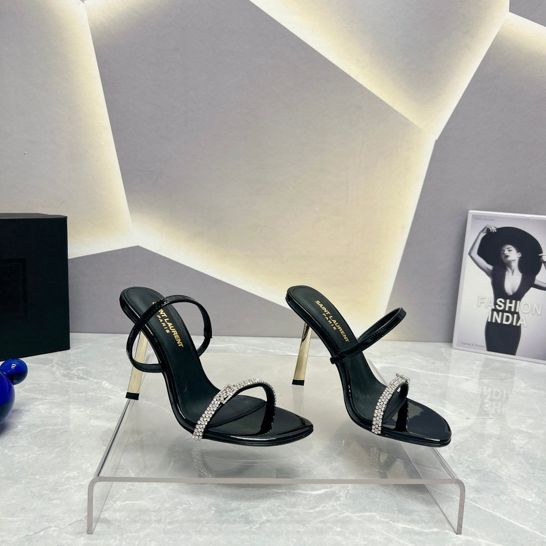 Saint Laurent SL CRYSTAL THIN BELT HIGH HEELS BLACK CALFSKIN