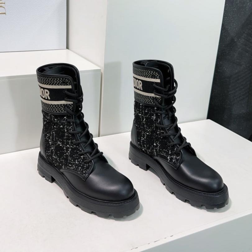 DIOR Major Ankle Boots Black White Calfskin And Fabric Canvas