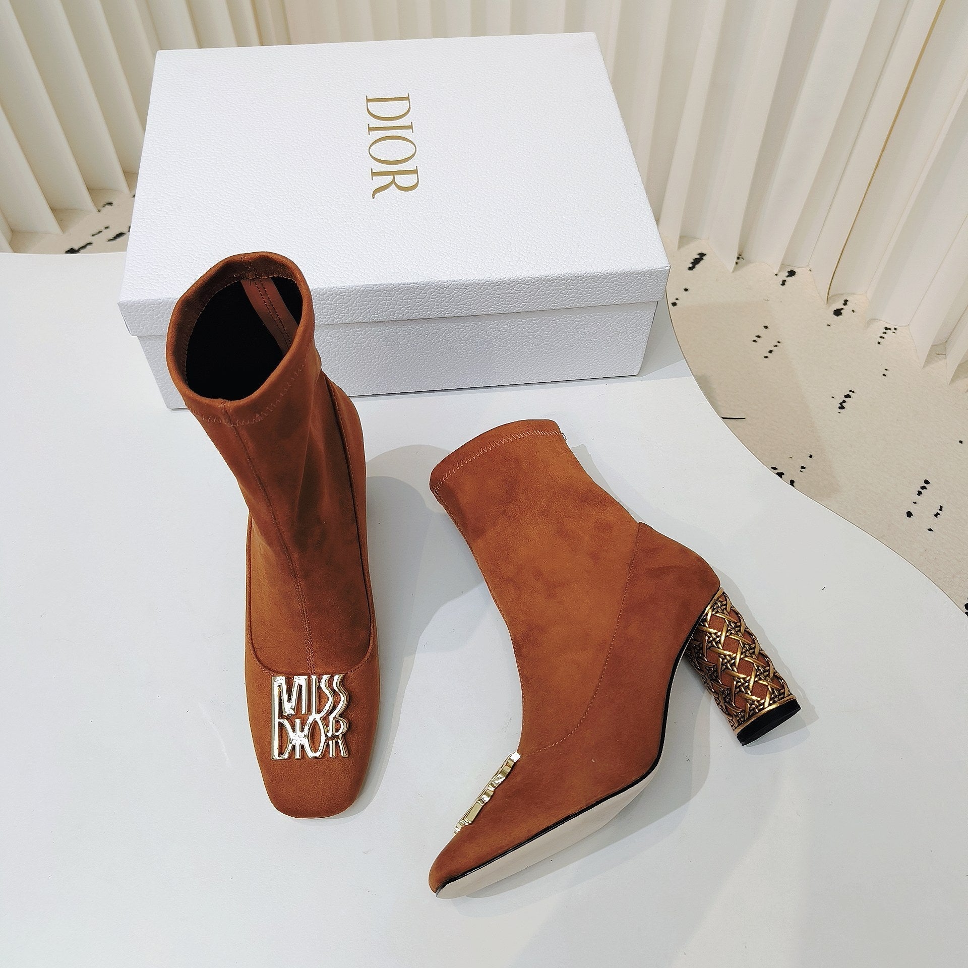 DIOR Miss DIOR Ankle Boots 80mm Orange Brown Suede 111380