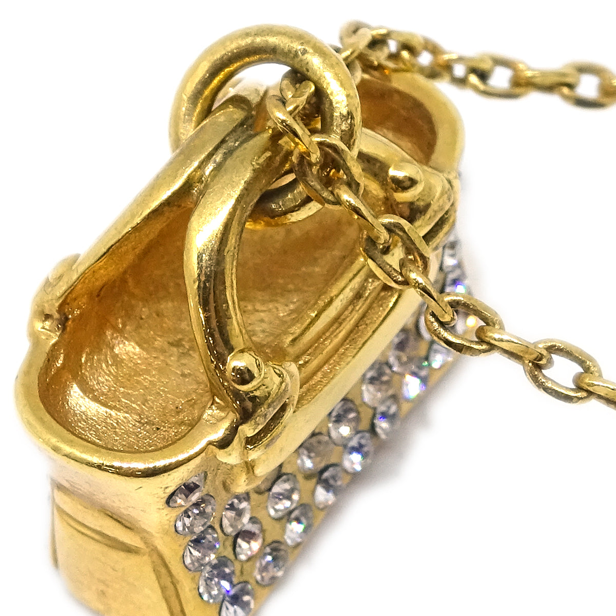 Celine Gold Chain Pendant Necklace Rhinestone