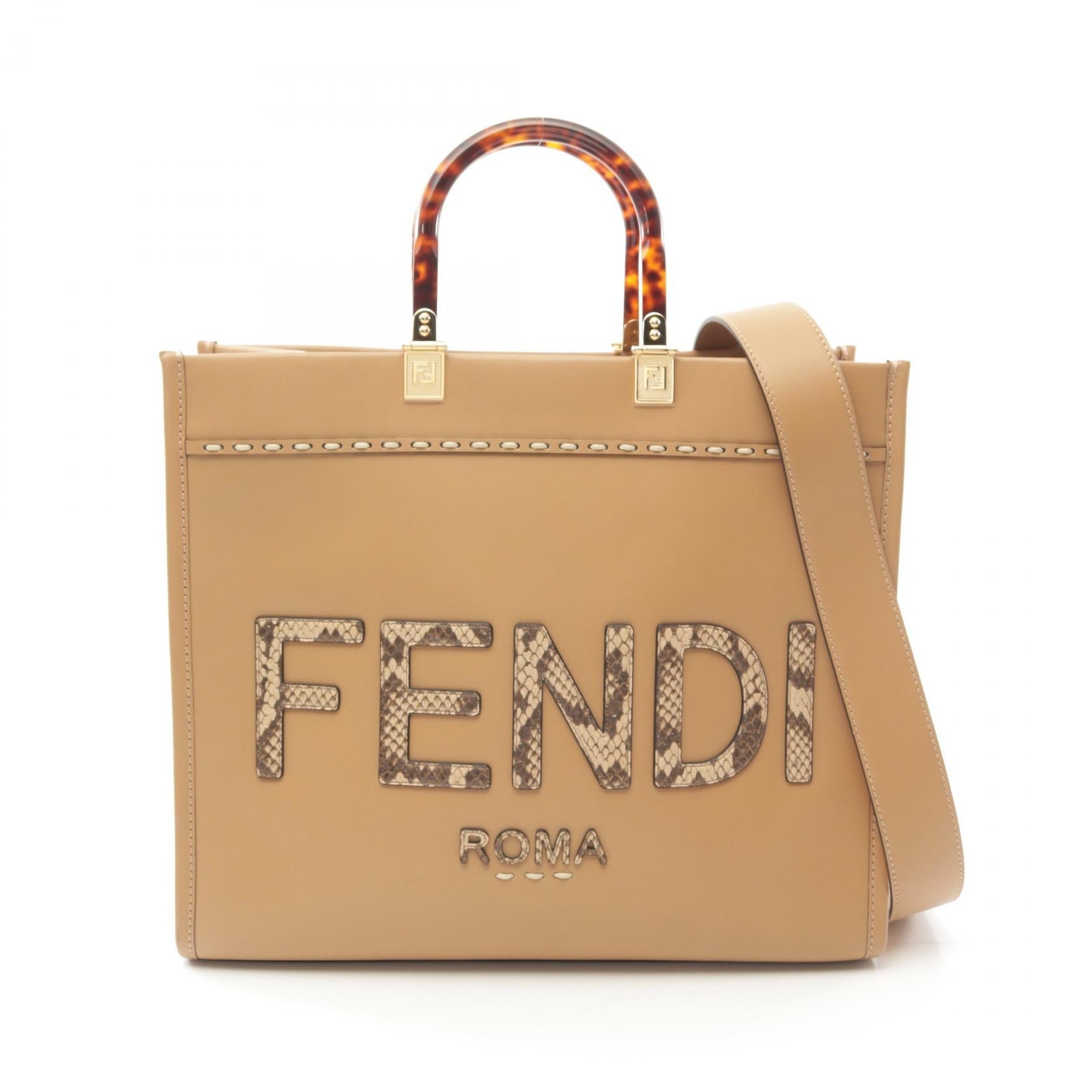 Fendi Sunshine Medium Tote Bag Leather Beige