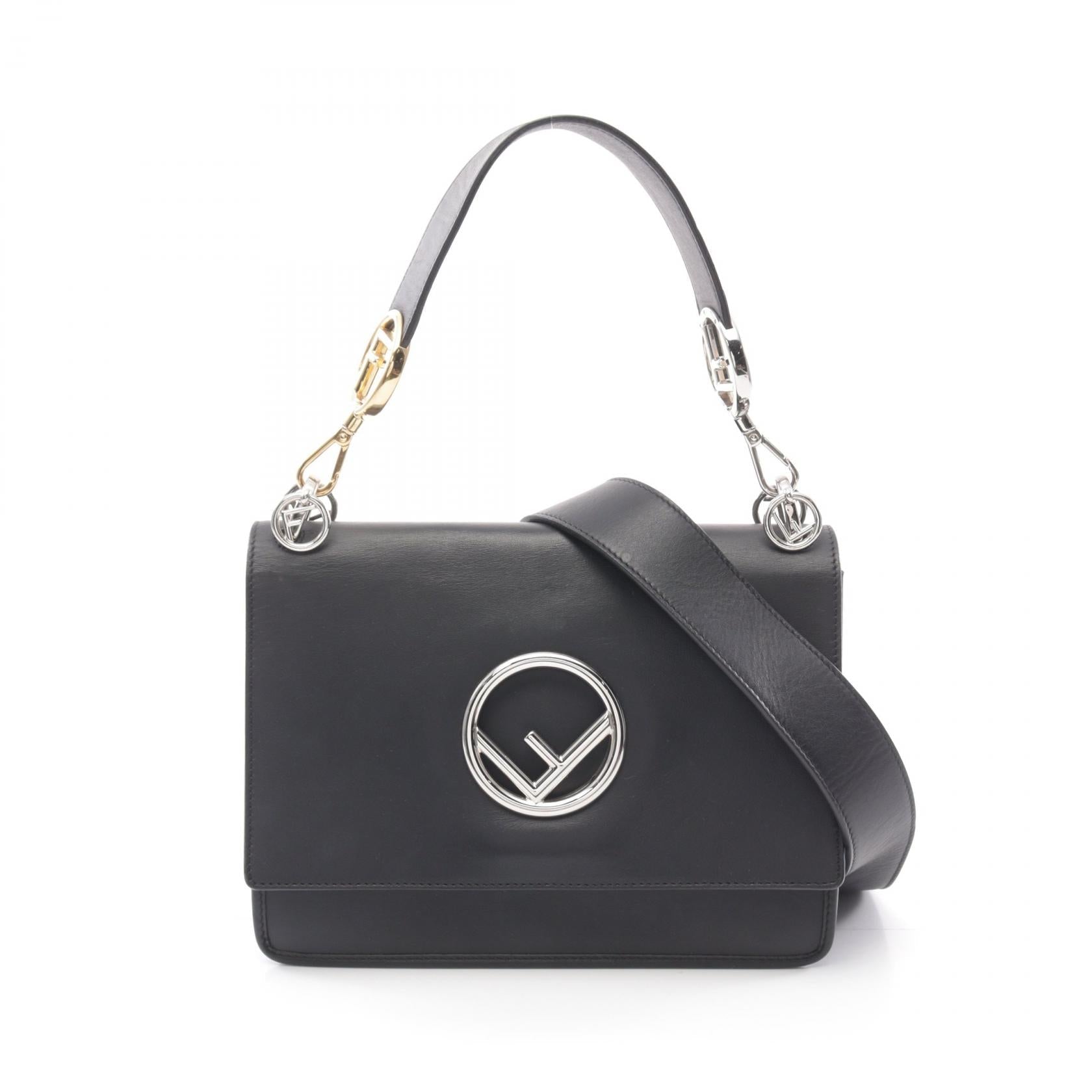Fendi Leather Kan I F Zucca Handbag Black
