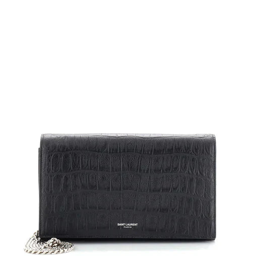 SAINT LAURENT - Paris Chain Wallet Crocodile Embossed Leather