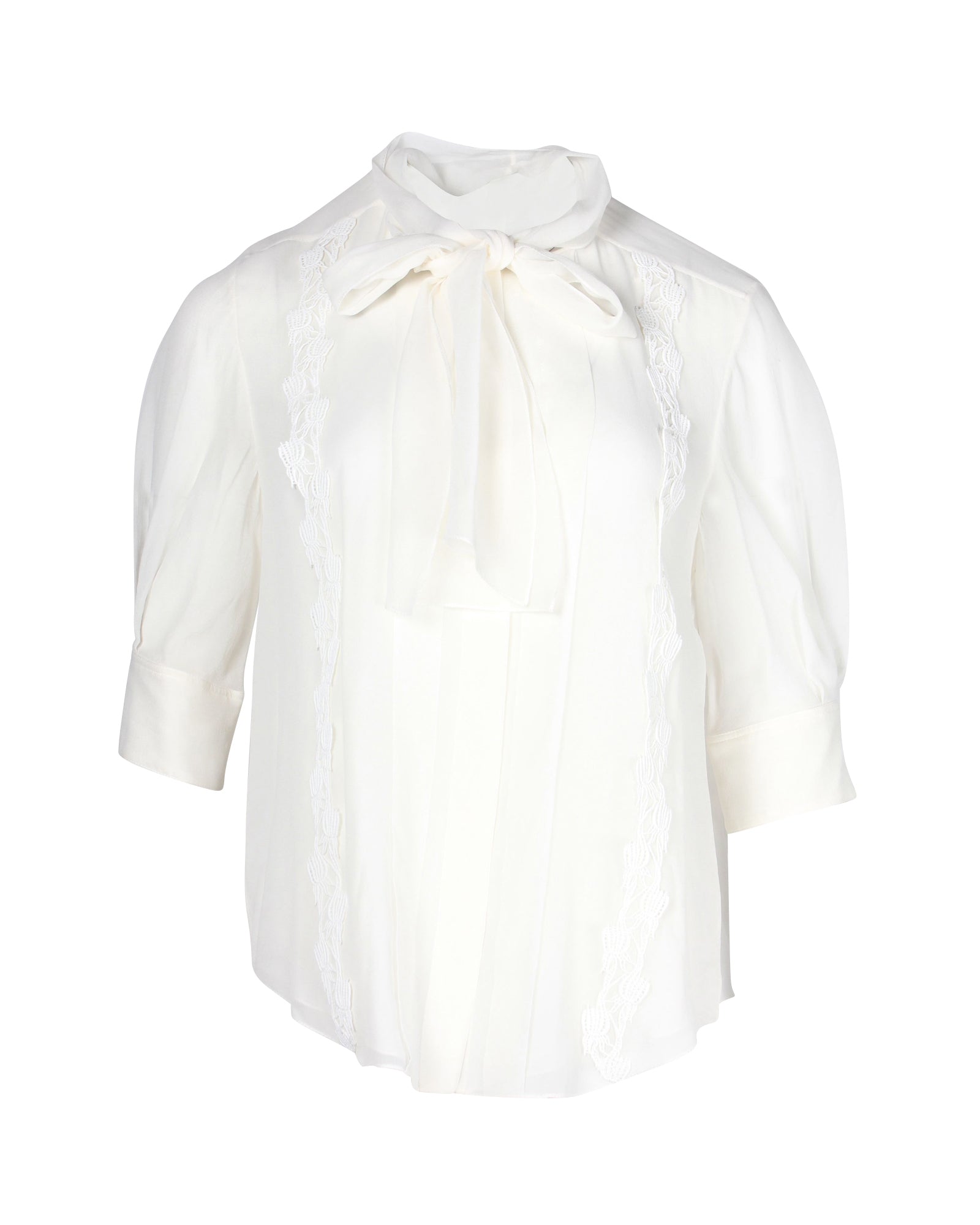 Chloe Scarf Collar Blouse in White Silk