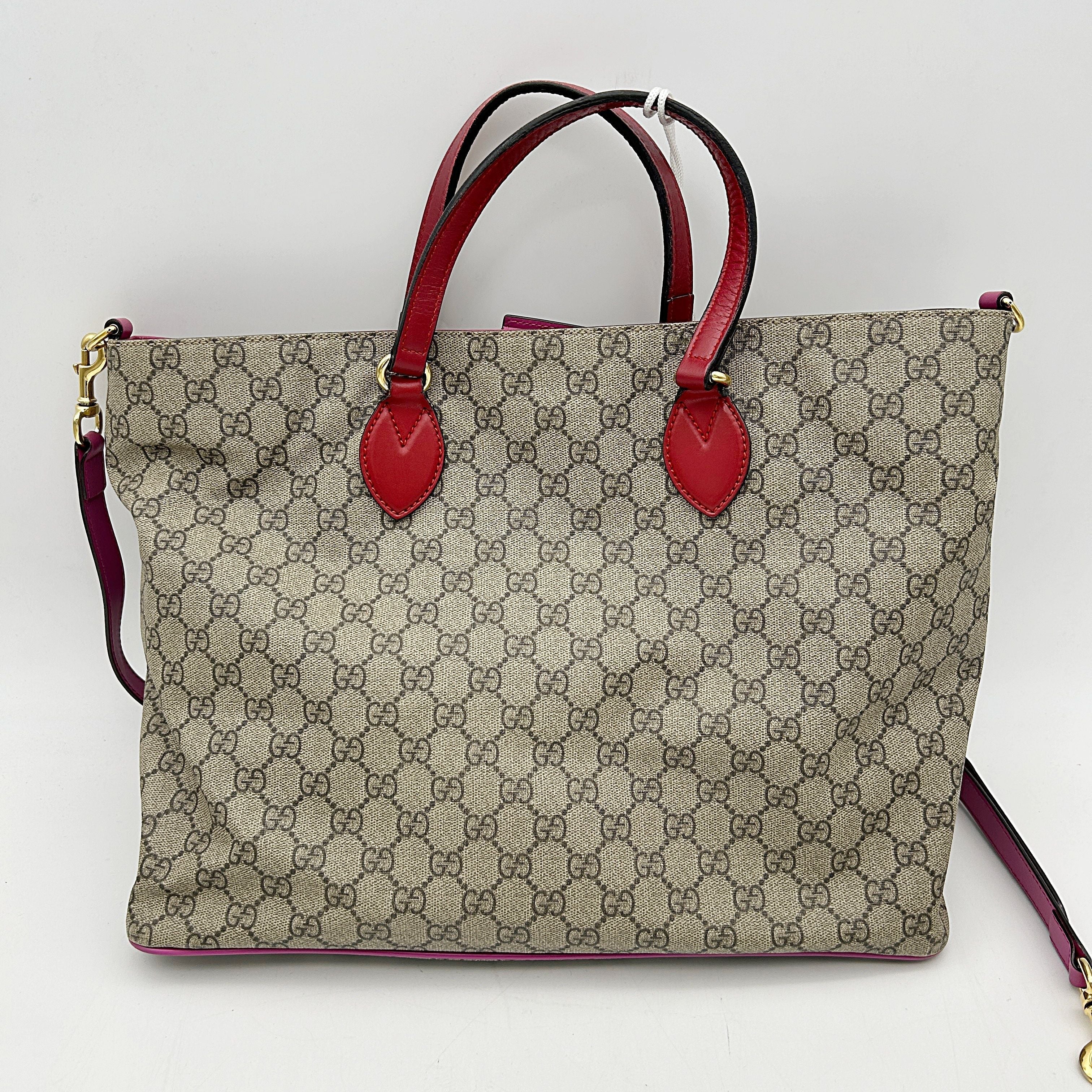 GUCCI Soft GG Supreme Monogram Medium Crossbody Tote Beige Hibiscus Red New Rosette LA19445