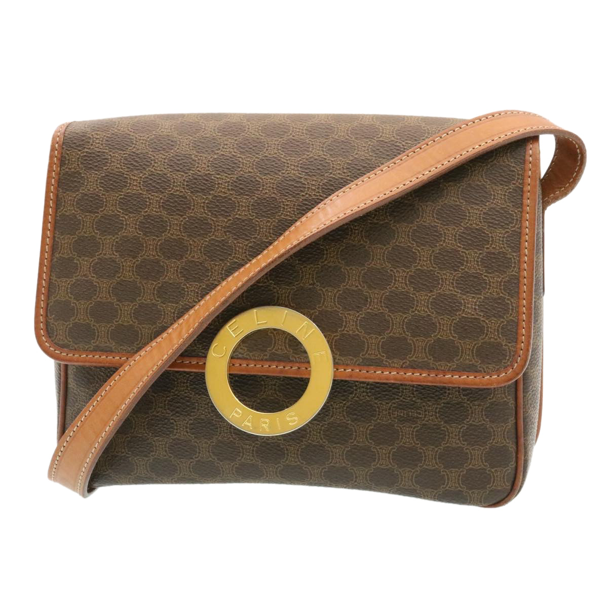 CELINE Macadam Canvas Circle logo Shoulder Bag Brown 26659