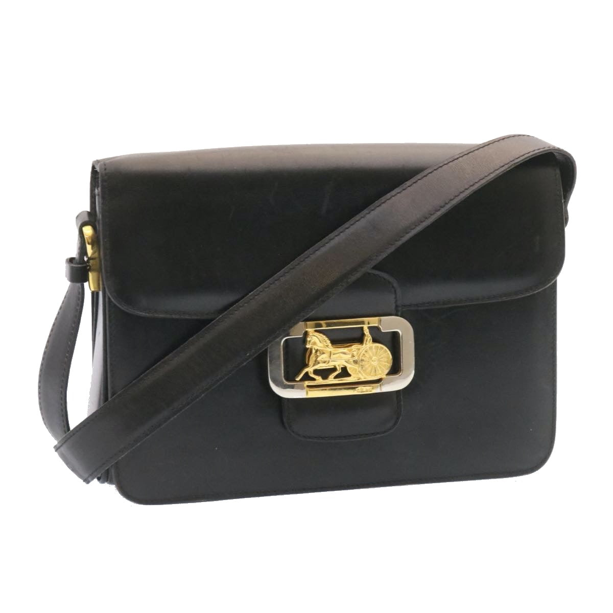 CELINE Horse Carriage Shoulder Bag Leather Black 26712