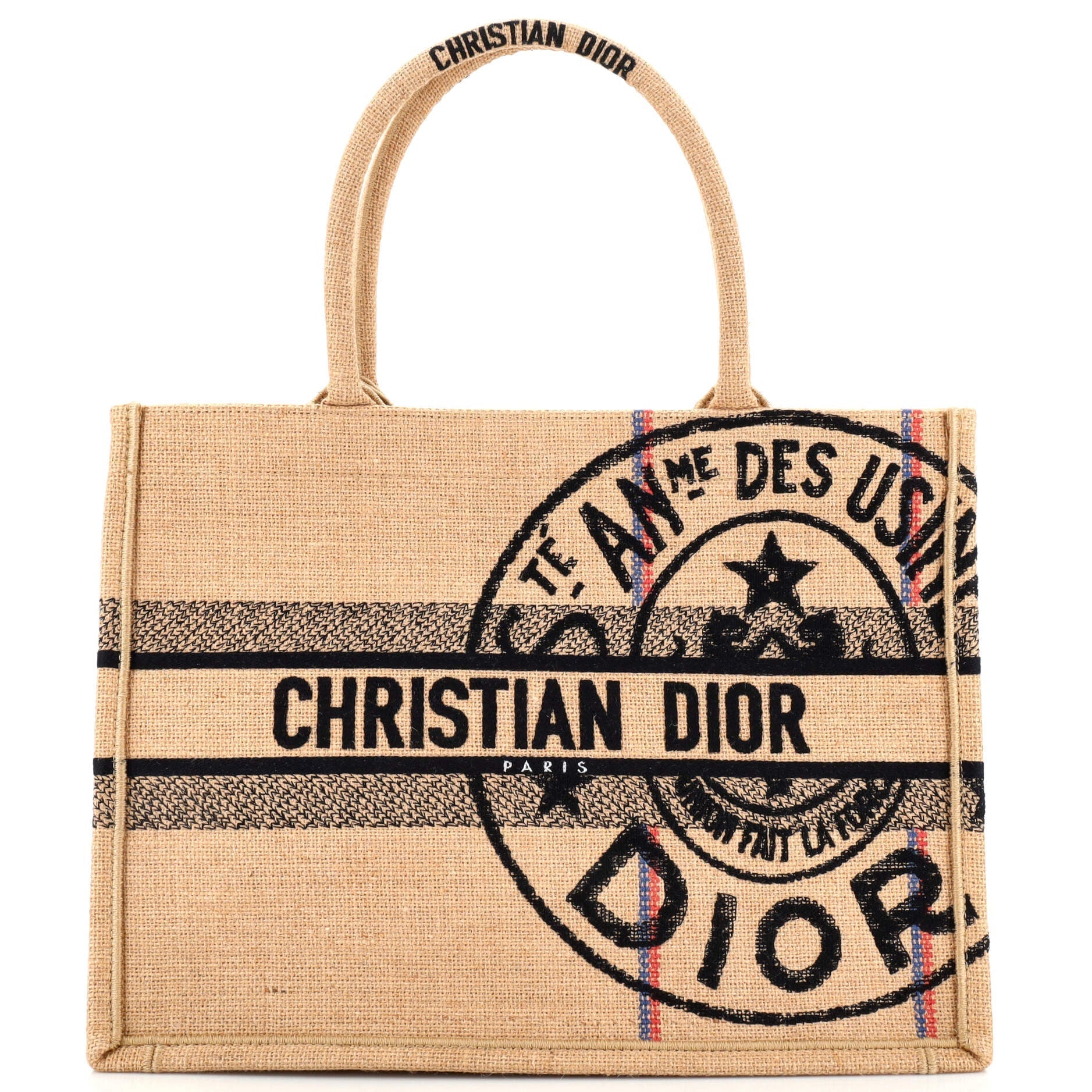 Dior Book Tote Cannage Embroidered Raffia Medium