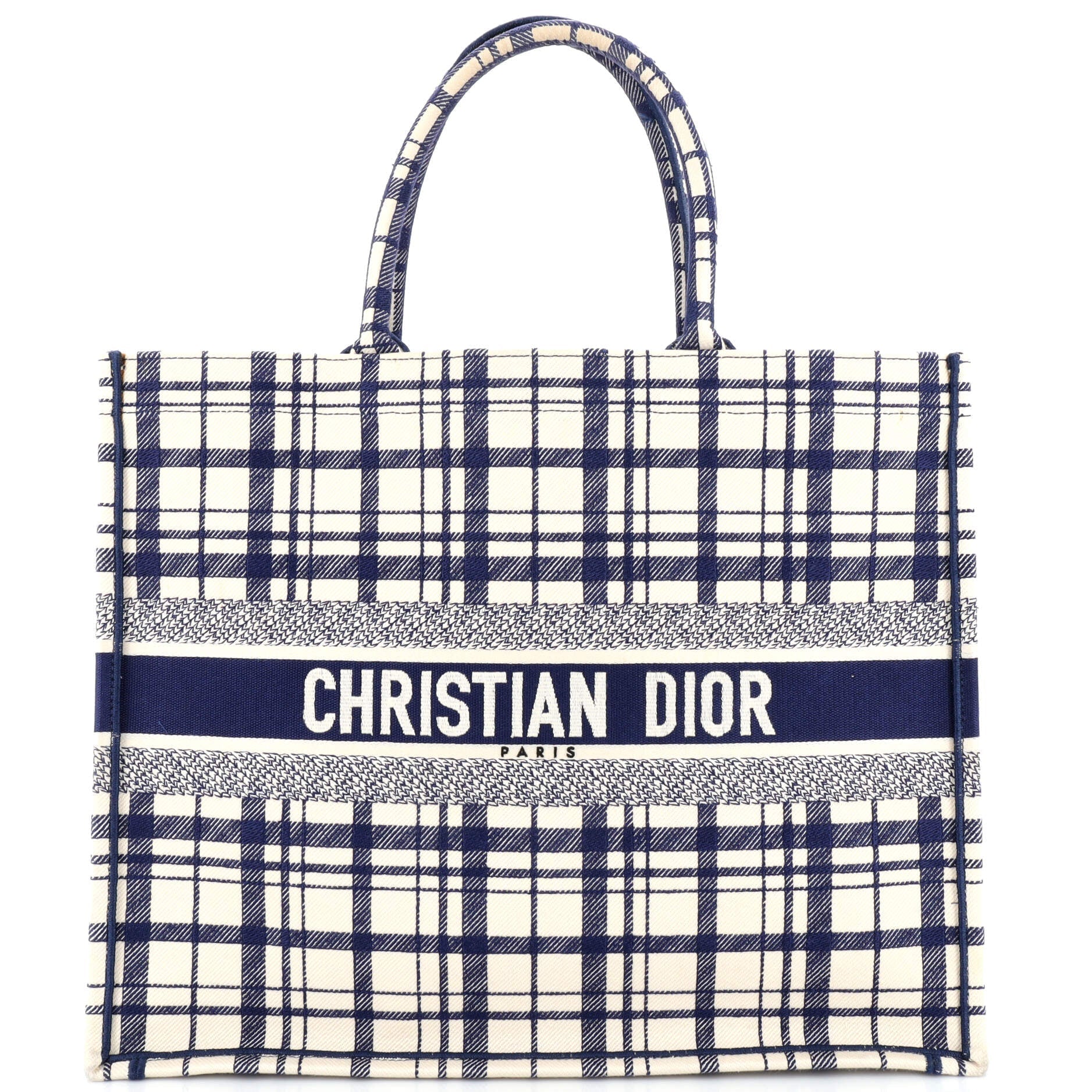 Dior Book Tote Tartan Check Canvas Large