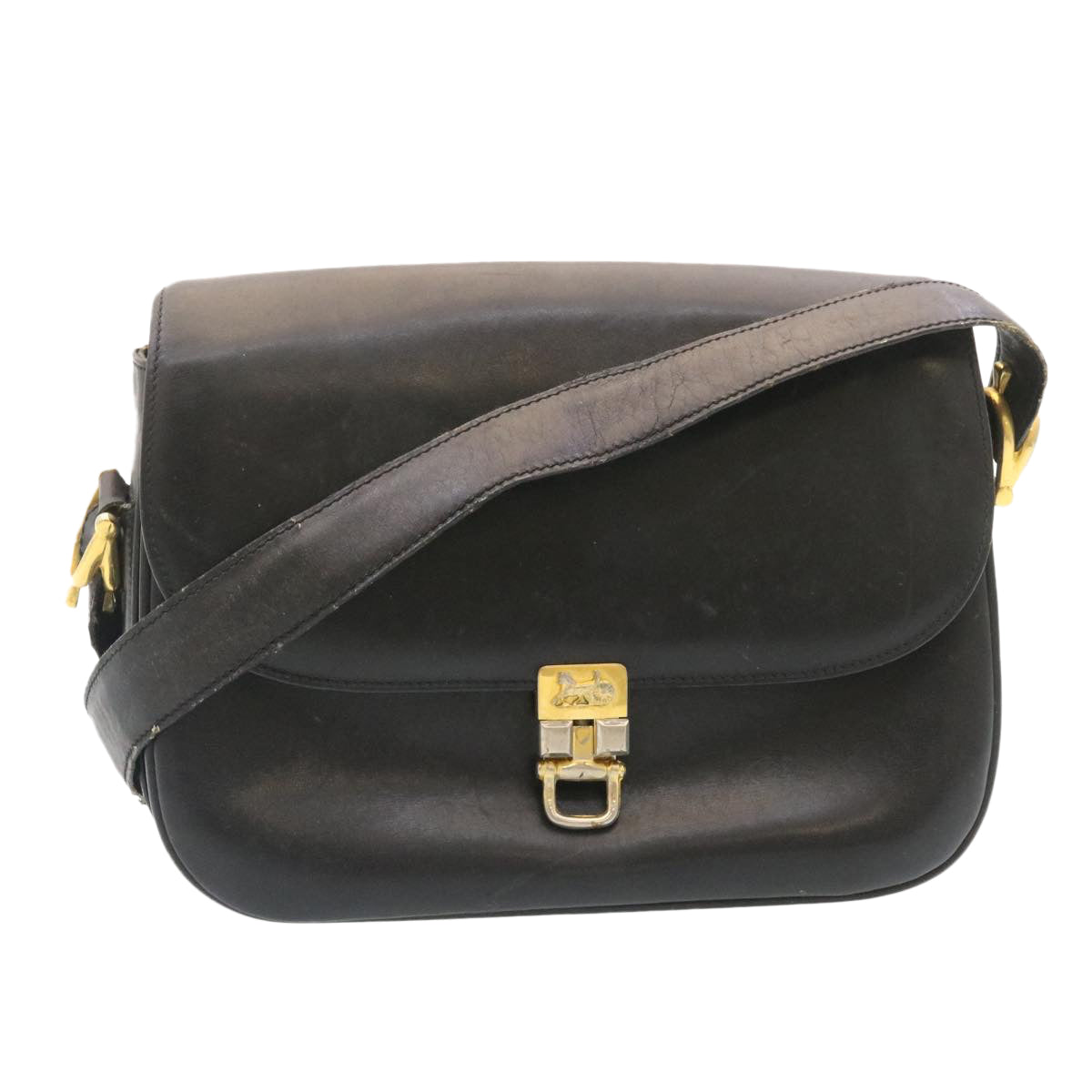 CELINE Horse Carriage Shoulder Bag Leather Black 28422