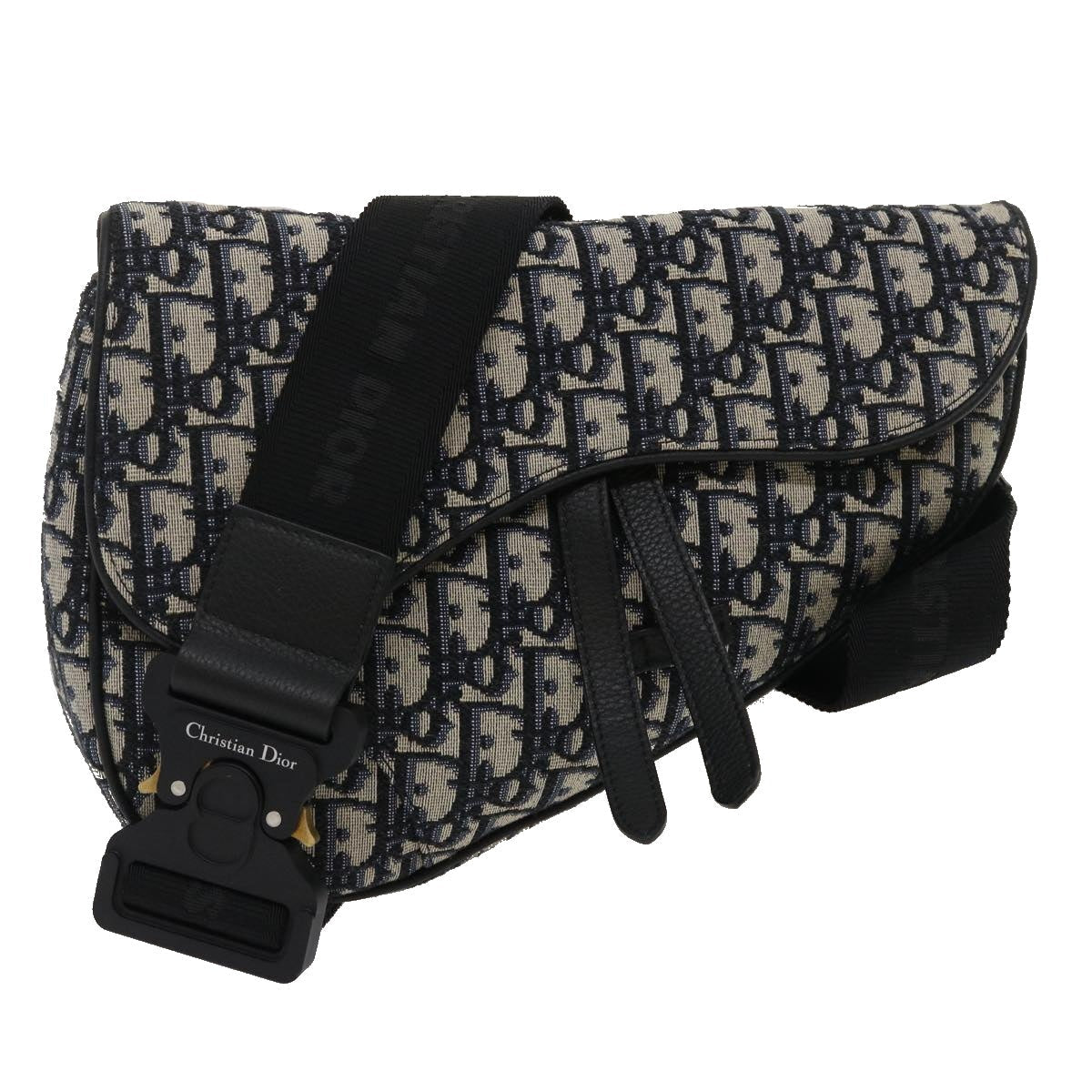 CHRISTIAN DIOR Trotter Canvas Oblique Saddle Shoulder Body Bag Blue 29581A