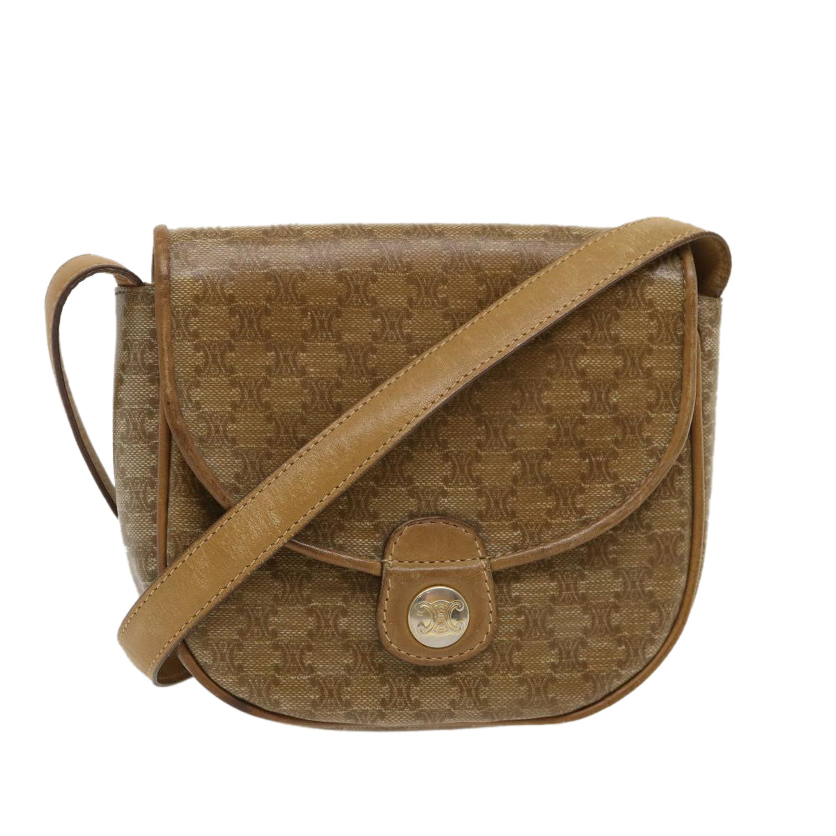 CELINE Macadam Canvas Shoulder Bag Beige 29662